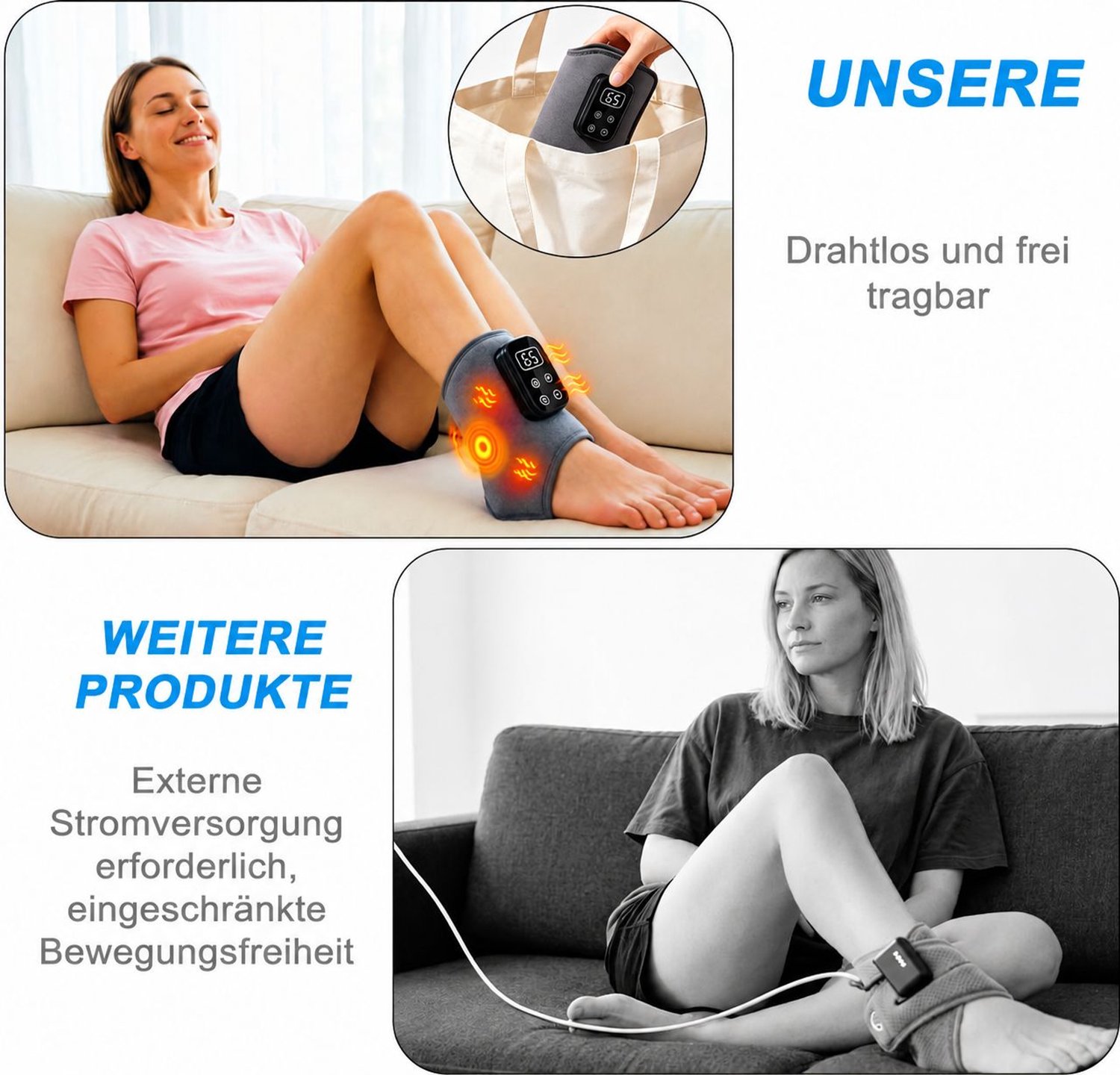 VHV - Voetmassageapparaat - Draadloos Elektrisch Voetmassage Apparaat voor Pijnverlichting & Bloedsomloop - 2 Stuks - 3-in-1 Triple Therapy Foot Massager met 2000mAh Accu - 6 Warmtestanden tot 65°C thumbnail 2