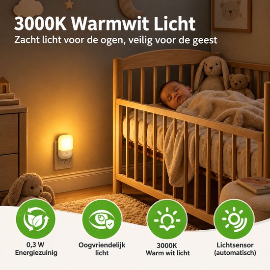 LIVTEK - 2 stuks LED nachtlampjes voor stopcontact - met lichtsensor en dimbaar warm licht - automatisch aan/uit - voor kinderkamer en gang van LIVTEK — afbeelding 5