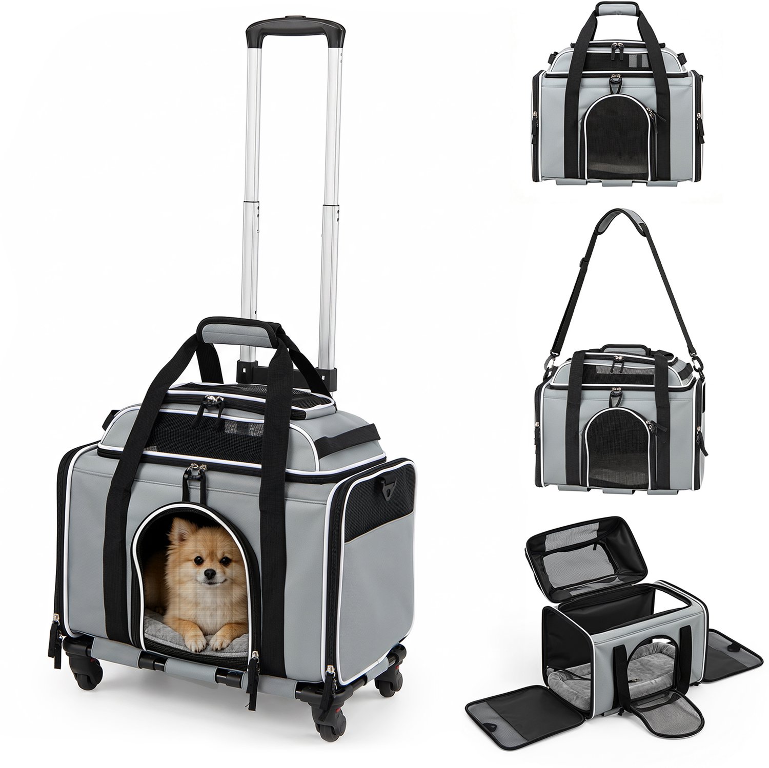 COSTWAY Reistas voor Honden en Katten op Wieltjes, Wasbaar Kussen, Grijs