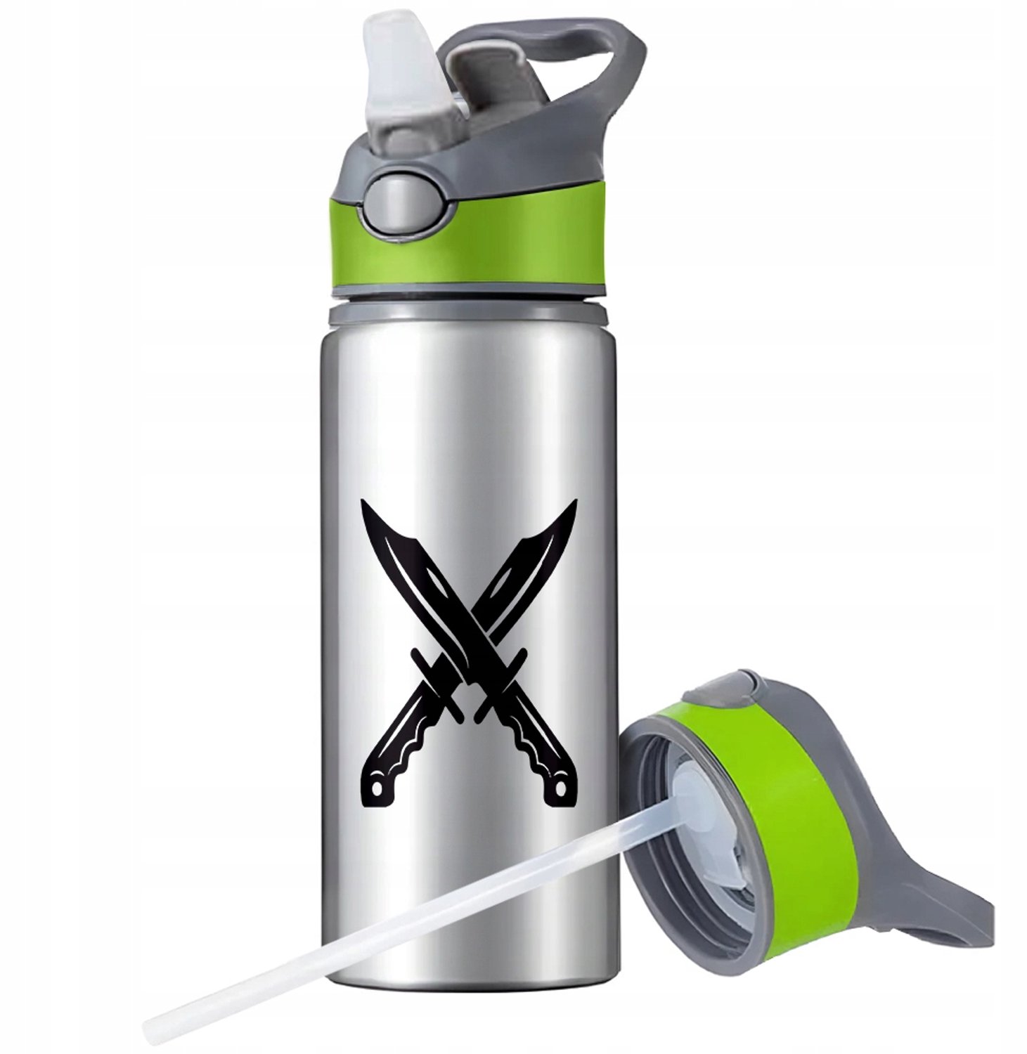 Aluminium Sport Bidon 650ml met Rietje en Handvat - Zilver