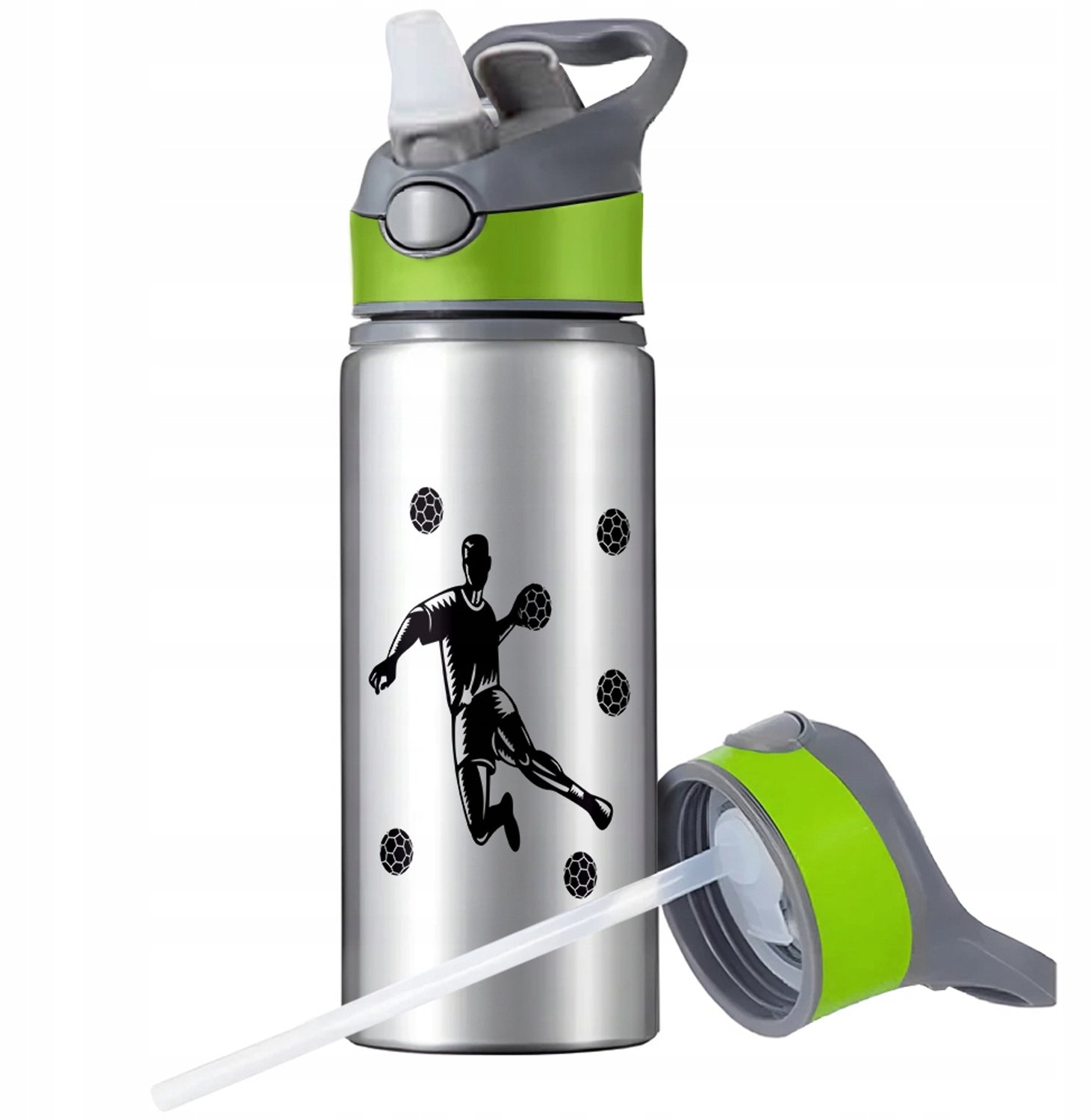 Aluminium Sport Bidon 650ml met Rietje en Handvat - Zilver