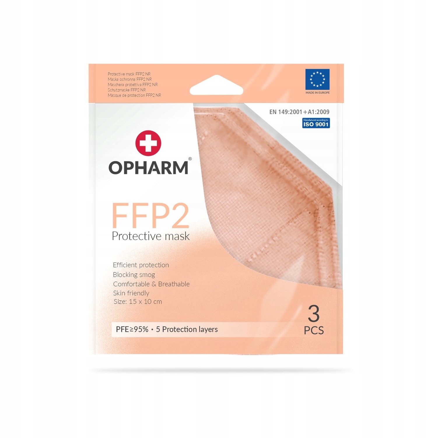 Opharm FFP2 Masker 3 stuks - Perzik