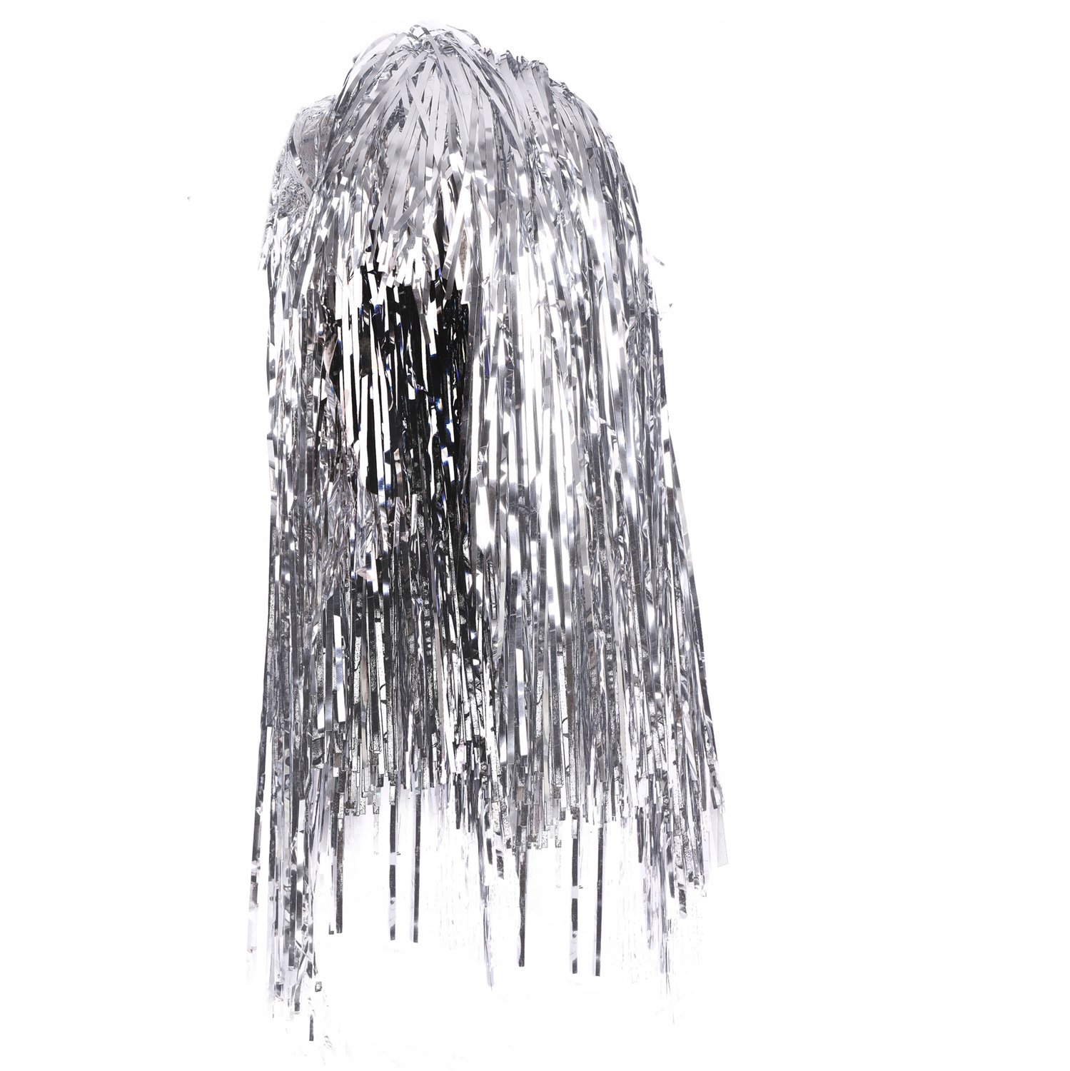 Zilverkleurige Folie Pruik met Pony - 60 cm