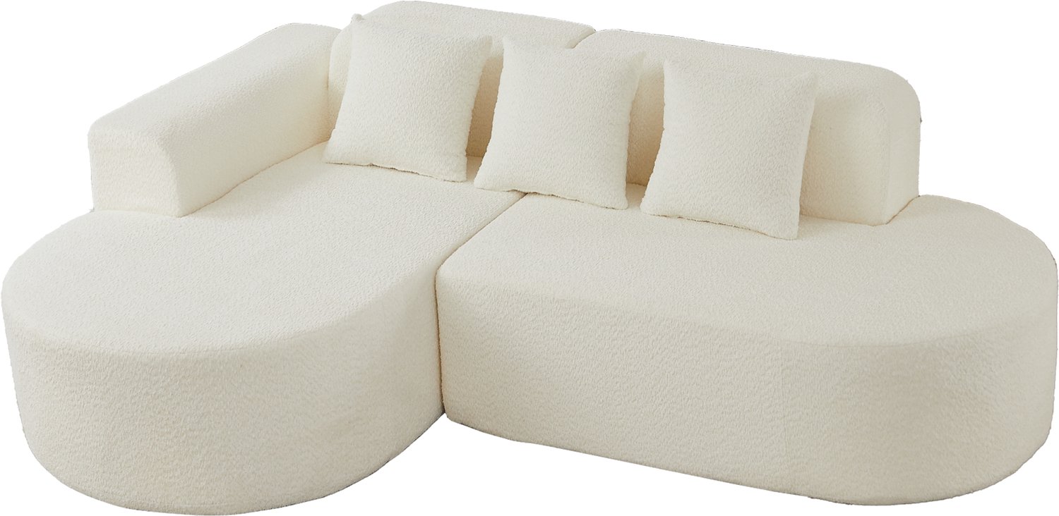 OKWISH Hoekbank – 3-Zits – Linksgerichte Chaise – Zachte Chenille Bekleding – Beige – Wabi-Sabi Design – Met 3 Kussens Voor Woonkamer