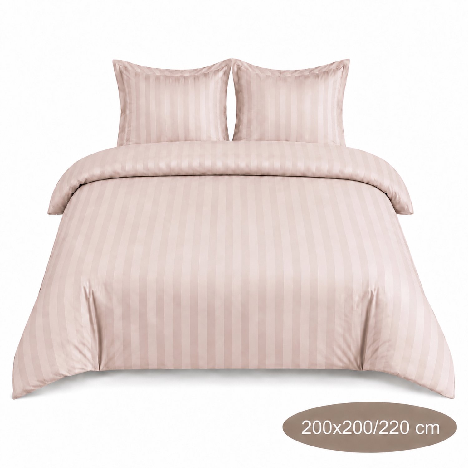 Gestreept Dekbedovertrek - Taupe - 200x200/220 cm - Zacht & Ademend - Strijkvrij - Inclusief Kussenslopen - Hotel Luxe Uitstraling