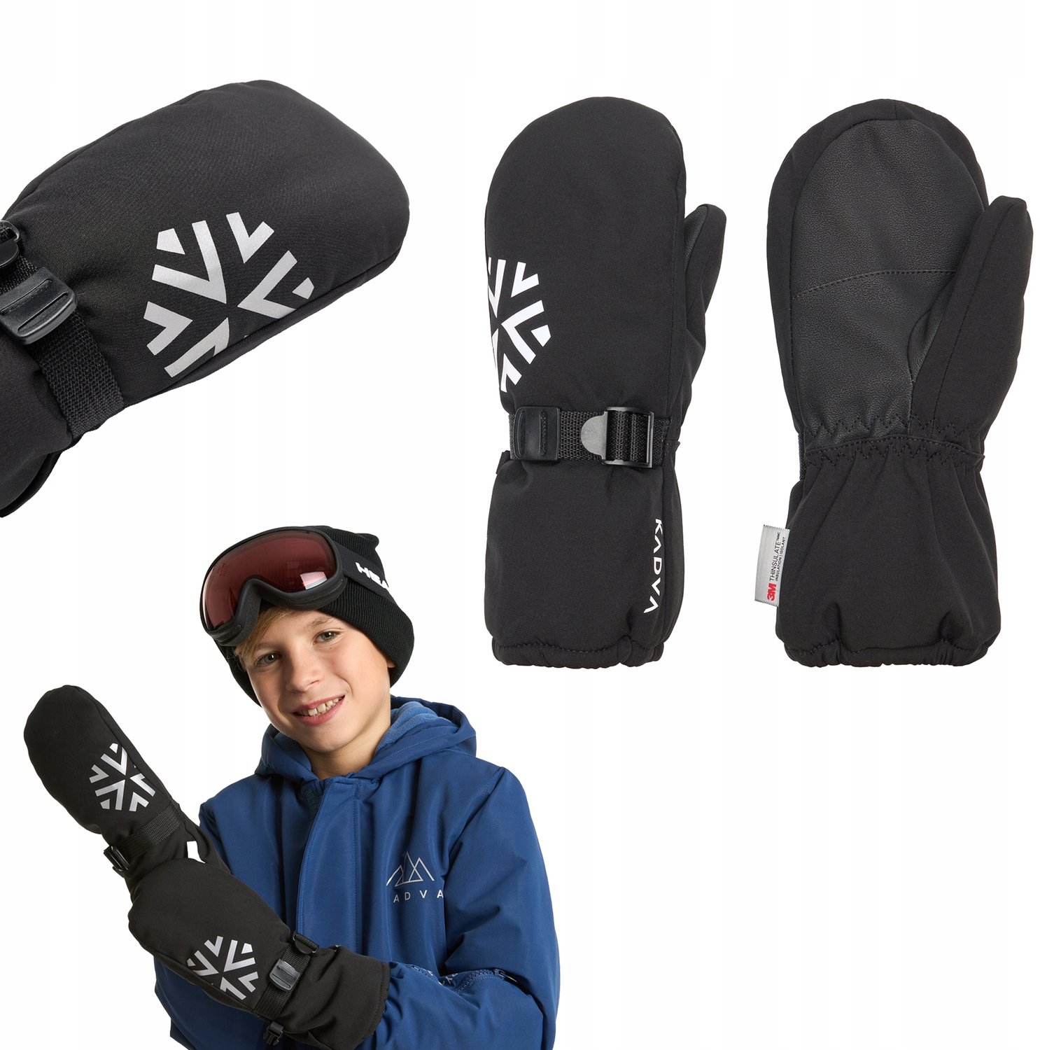 Kadva Kinder Skiwanten S/ Waterdicht Warm & Winddicht Zwart