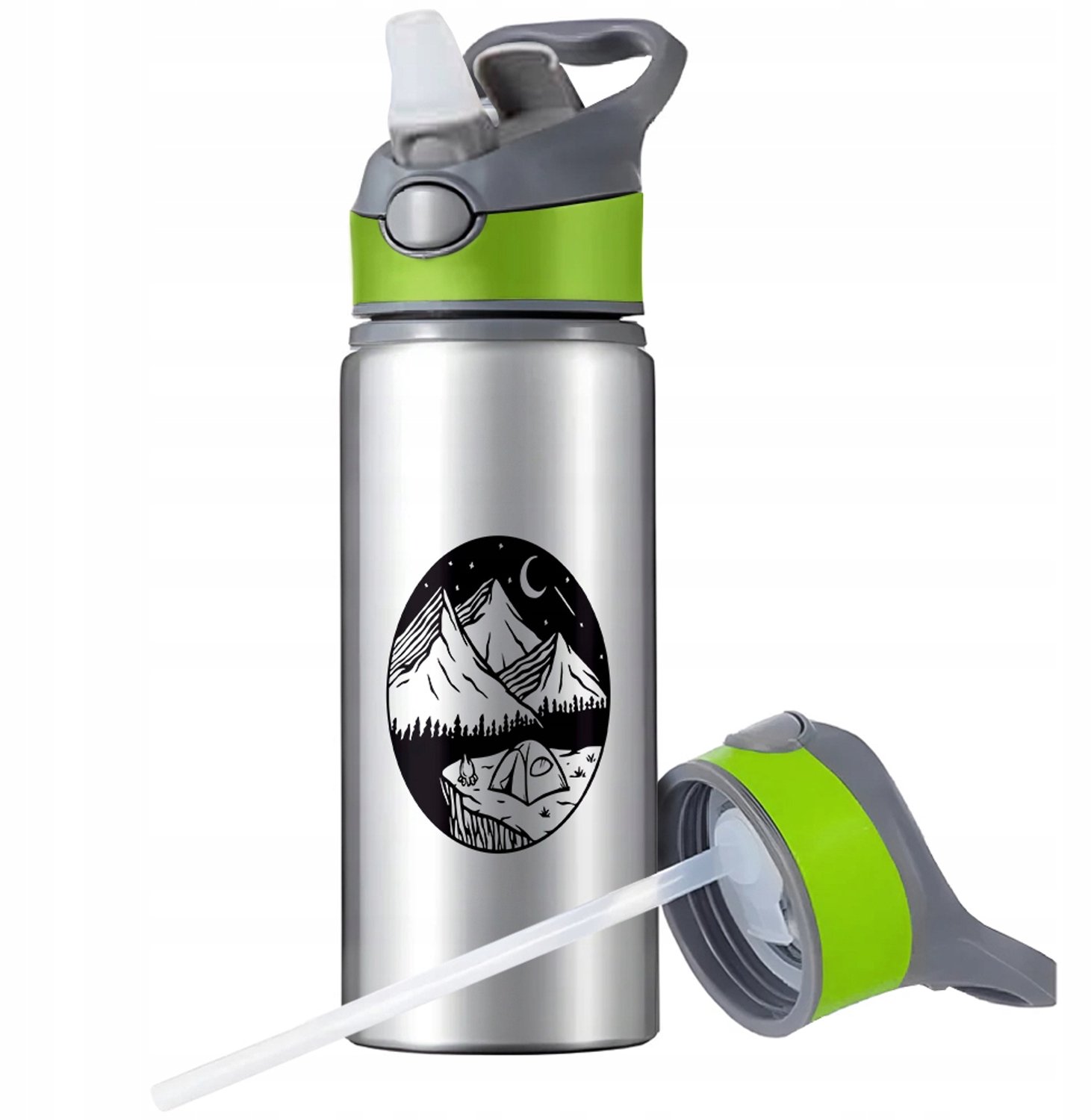 Aluminium Sport Bidon 650ml met Rietje en Handvat - Zilver