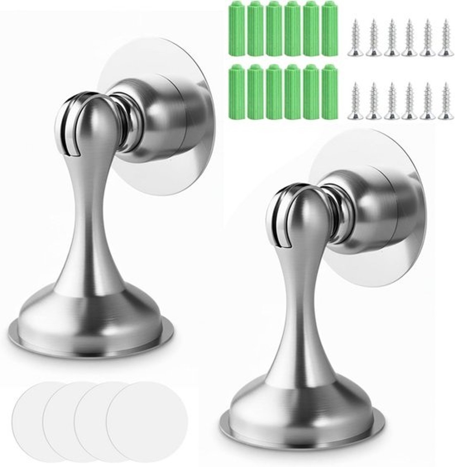 Magnetische Deurstopper - RVS - 2 Stuks | Zelfklevend en met Schroeven | Deurvastzetter - voor Binnen en Buiten