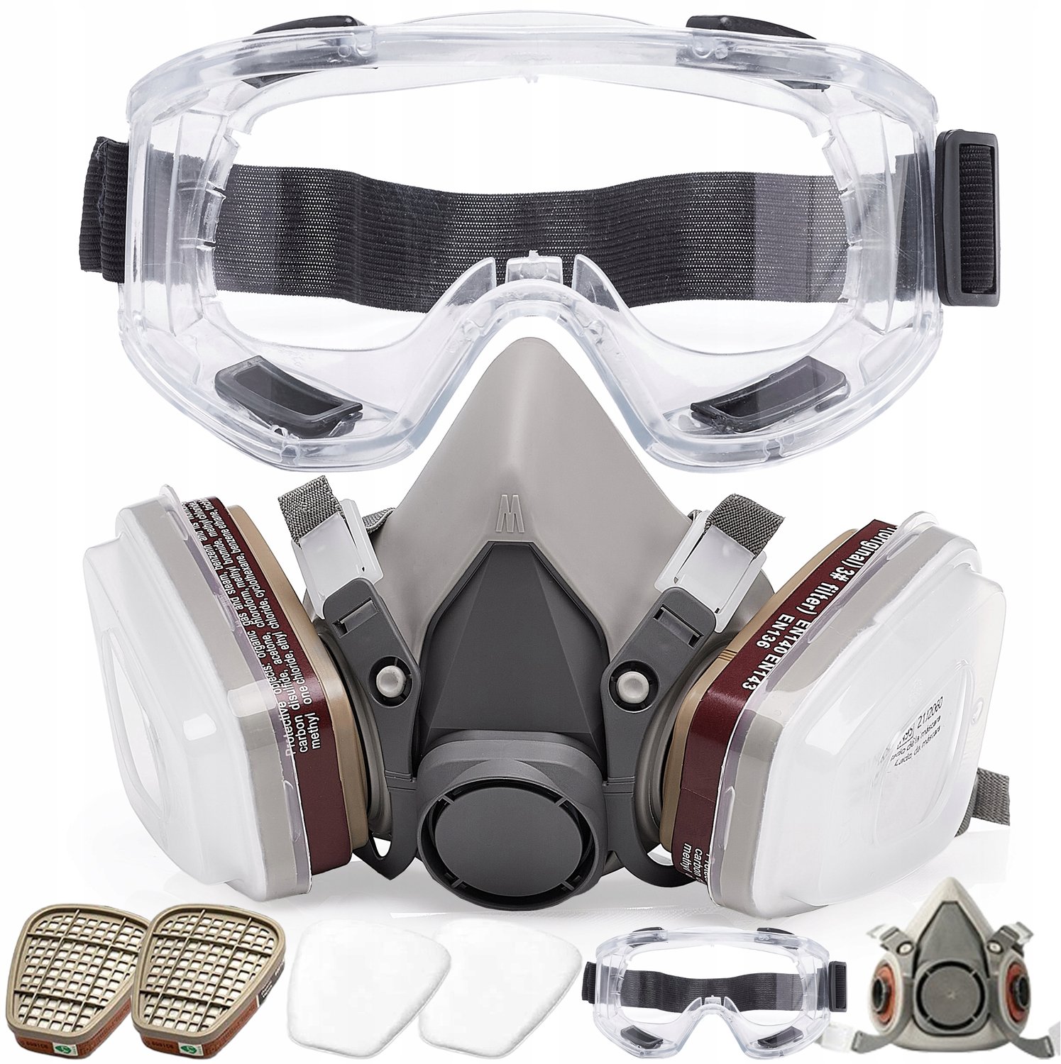 Professionele stofmasker met gelaatsmasker en veiligheidsbril