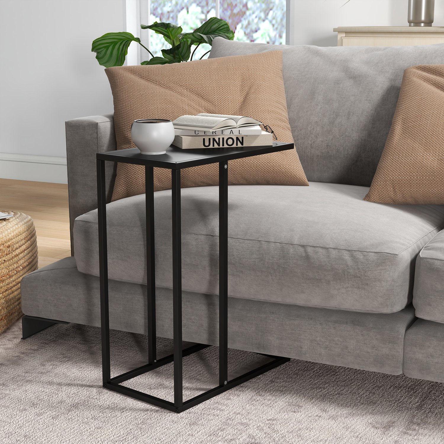 HAUSS SPOLE Bijzettafel - Compacte C-Vorm Met Stalen Frame - Voor Bank, Bed En Kantoor - Zwart Staal - 46 x 26 x 60 Cm