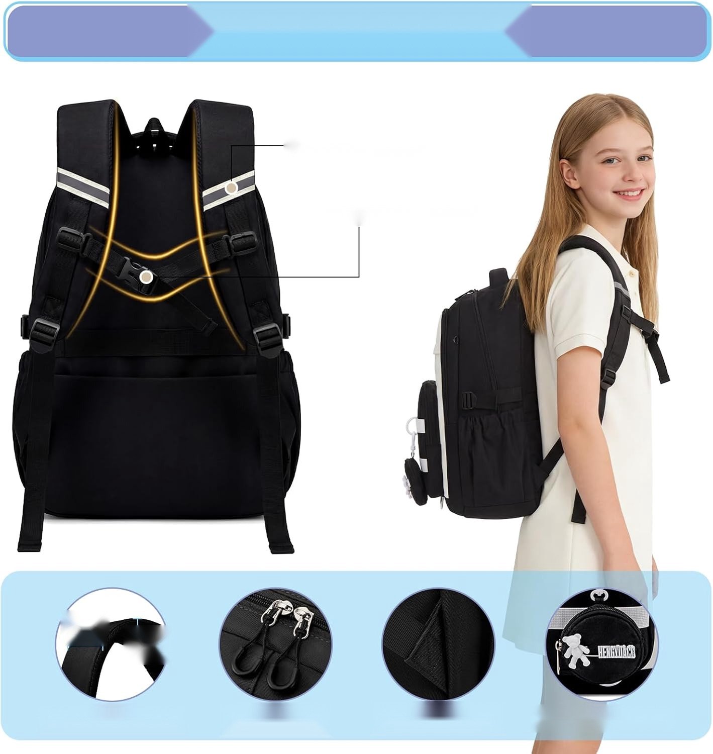 Merkloze 3-delige Schoolrugzak Set - Waterdicht & Ruim
