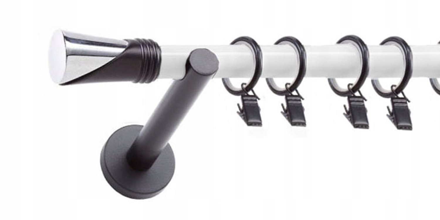 Merkloze Gordijnroede 220 cm, 19 mm, Zwart met Witte Buis
