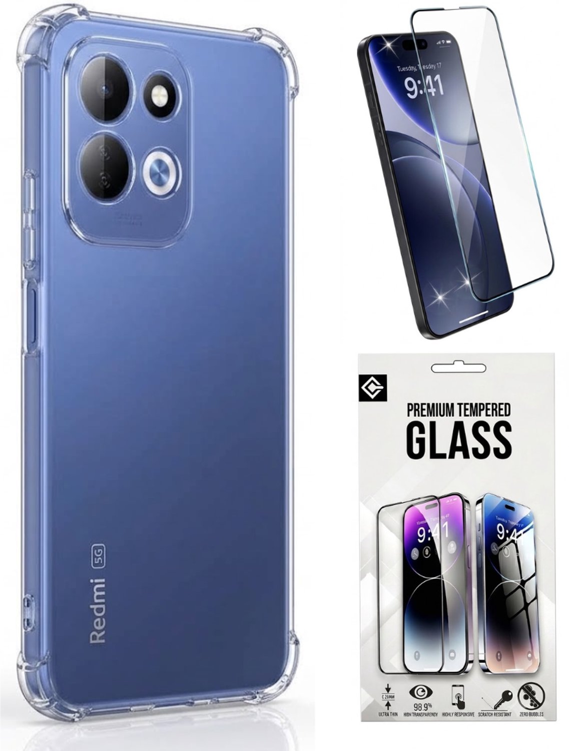 Casemania Hoesje en Glas Geschikt voor Xiaomi Redmi 17 5G/4G - Transparant - Anti-Shock Back Cover - Extra Stevig Val- en Stoot-Bescherming + 1x Tempered Glazen Screenprotector