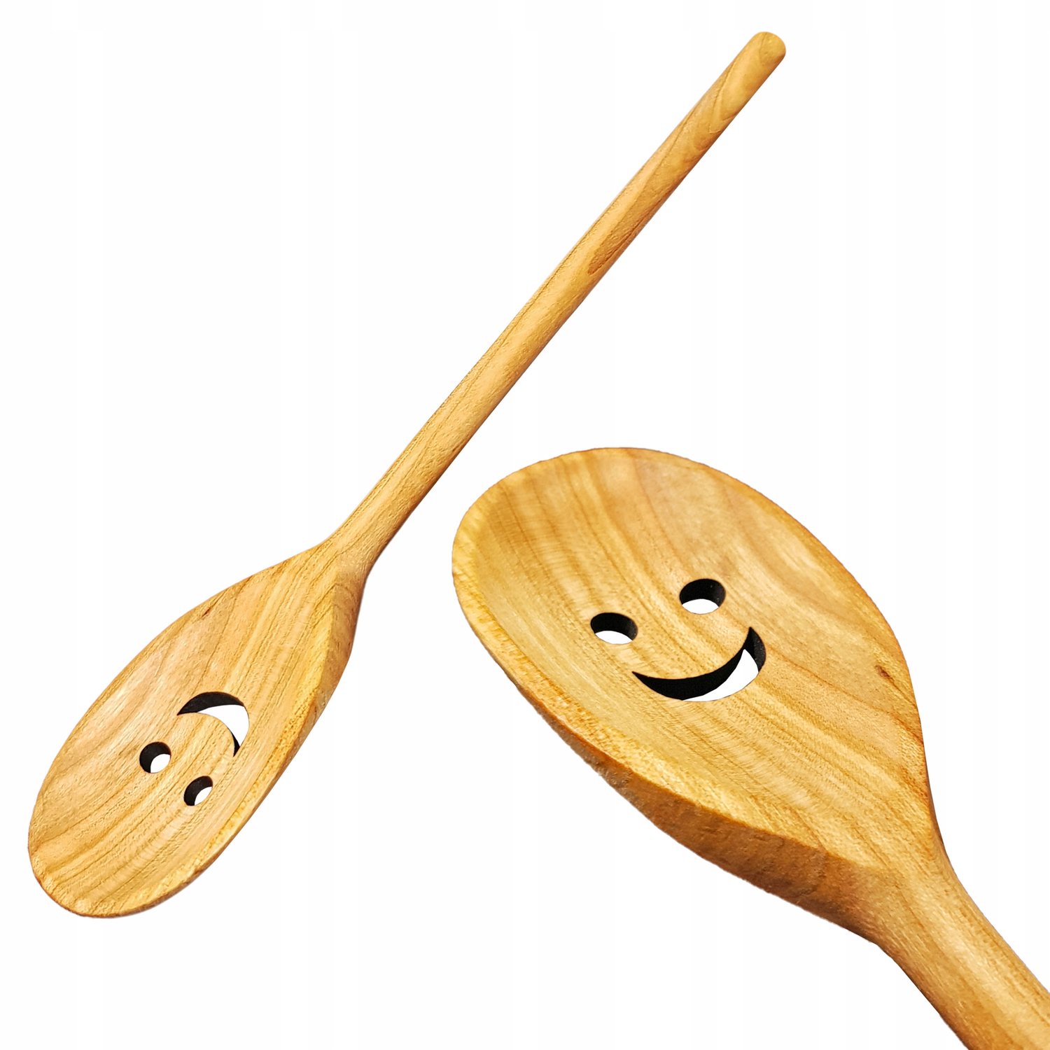 Houten Kooklepel Kersen Hout met Lach - 30 cm
