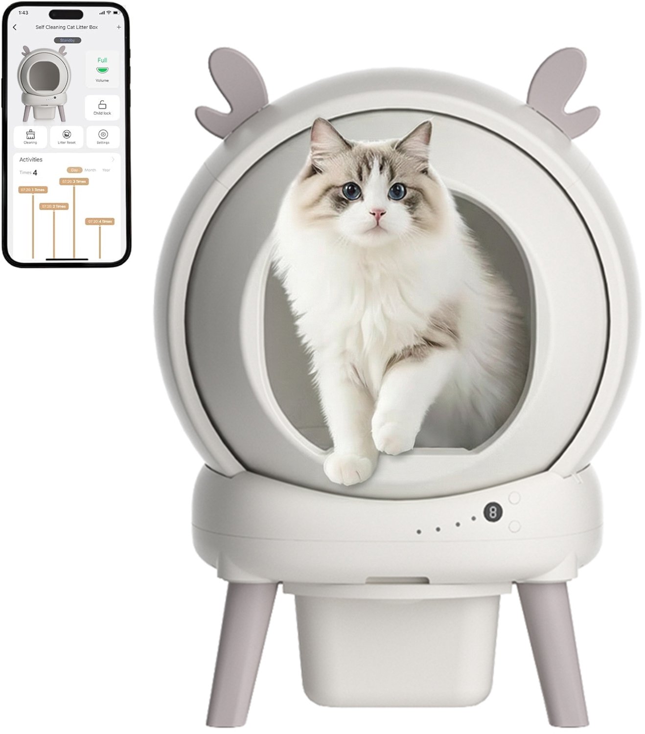 Automatische zelfreinigende kattenbak 65L - App‑bediening - Veiligheidssensoren - Lekvrij & geurwerend - Anti‑klemfunctie - Meerkattenhuishoudens tot 11 kg