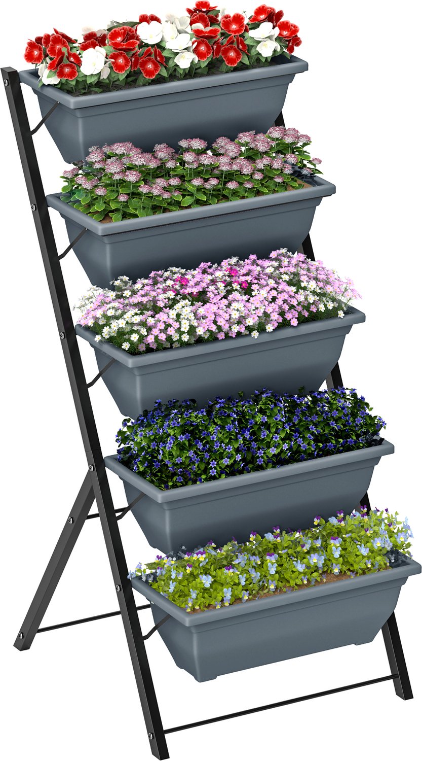 Outsunny Bloemenstandaard - Staal - 55x63x120cm - Grijs
