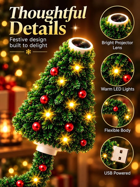Casalora Christmas Projector Lights Indoor Plug and Play Tree Shape Table Lamp15x8cm Holiday Projector Indoor with 6 Slides for Home Party Living Room Dorm Hotel Camping van casalora — afbeelding 3