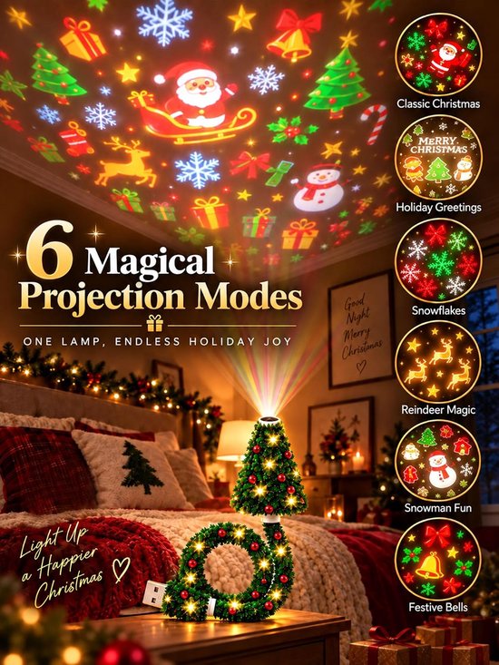 Casalora Christmas Projector Lights Indoor Plug and Play Tree Shape Table Lamp15x8cm Holiday Projector Indoor with 6 Slides for Home Party Living Room Dorm Hotel Camping van casalora — afbeelding 4