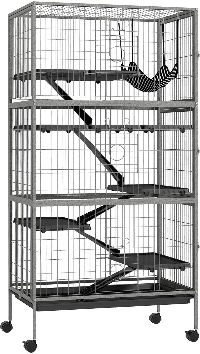 PawHut Kooi voor kleine dieren - Staal - 80x52x159cm - Grijs