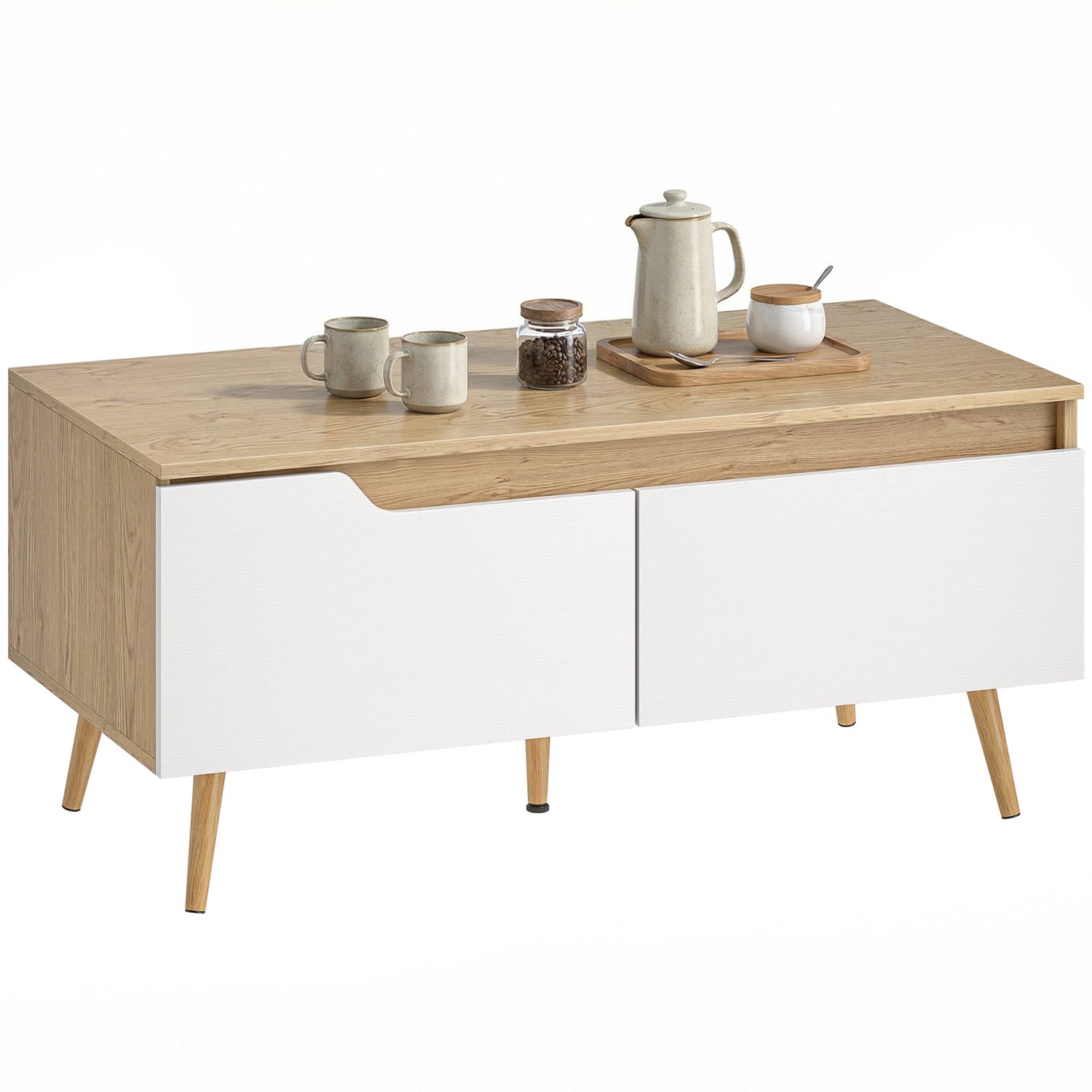 HOMCOM Salontafel - Spaanplaat, MDF - 100 x 50 x 46 cm - Eiken en wit