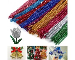 200 stuks - Twister Sticks - Glitter chenille pijpjes - Kerstglitterpijpen - Kerstglitterpijpen - 10 kleuren - Glanzende pluche stroken - 30 cm x 6 mm - voor knutselprojecten en decoraties - Knutselset voor kinderen - kerstfeest decoratie