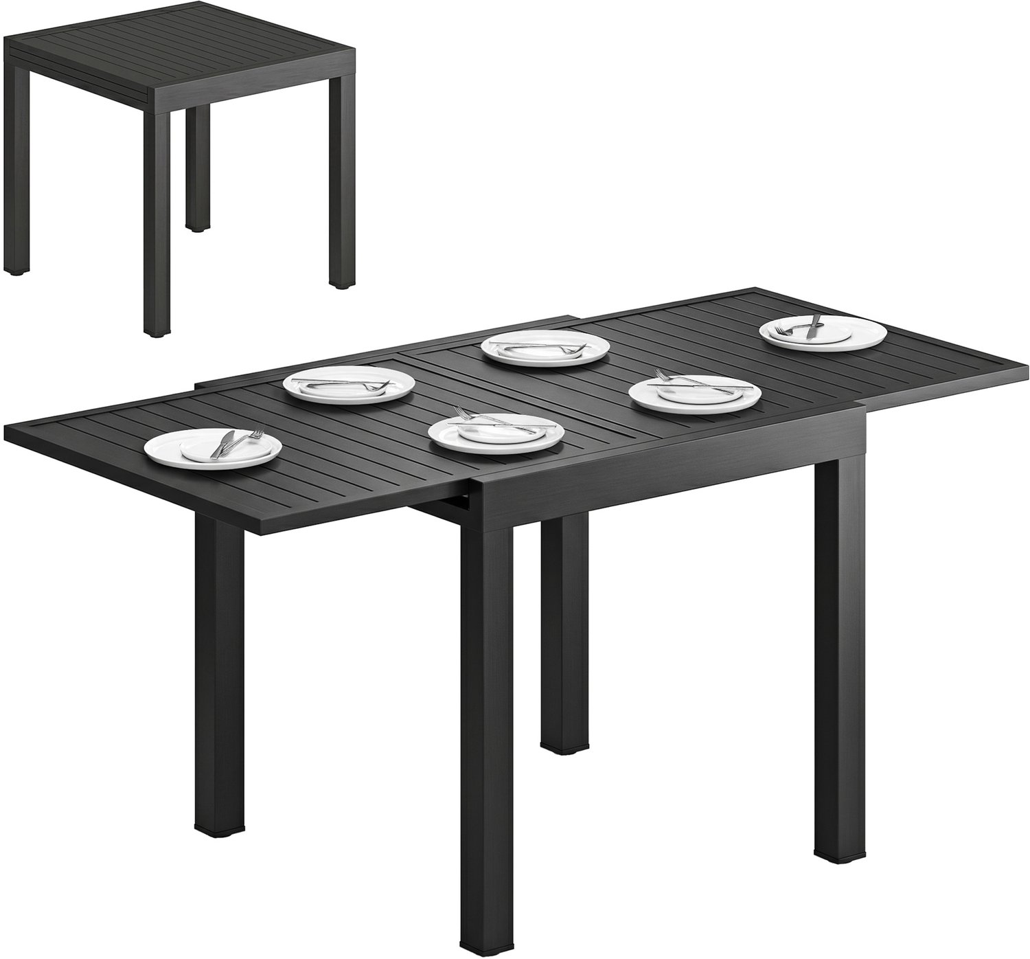 Outsunny uitschuifbare eettafel voor buiten - Aluminium - 80 x 160 x 75 cm - Zwart