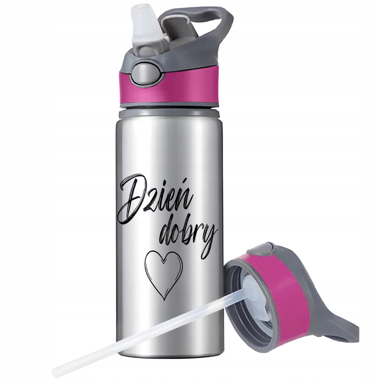 Sportbidon Aluminium 650ml met Rietje en Handvat - Zilver