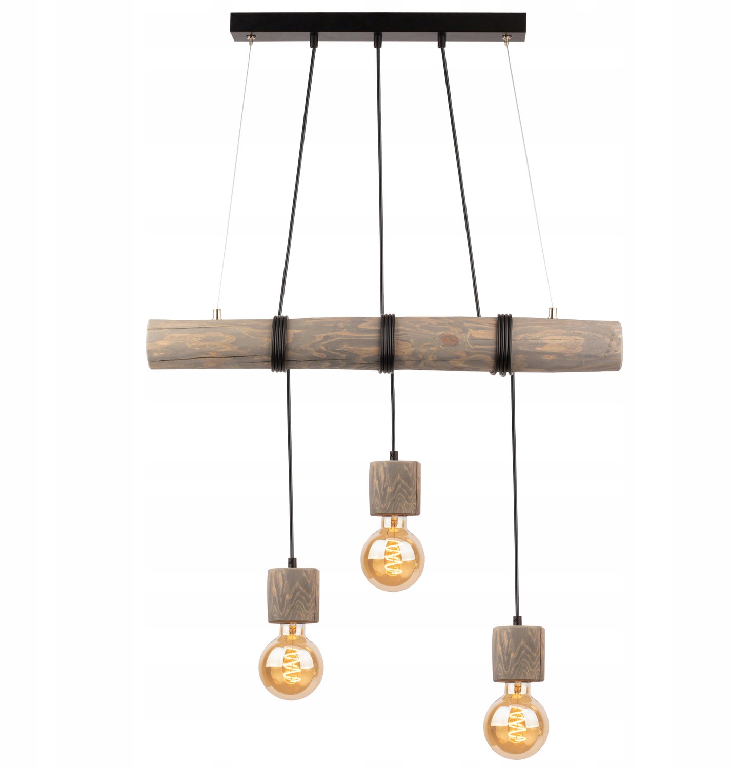 Hanglamp Hout LOFT E27 3x Zwart Metaal