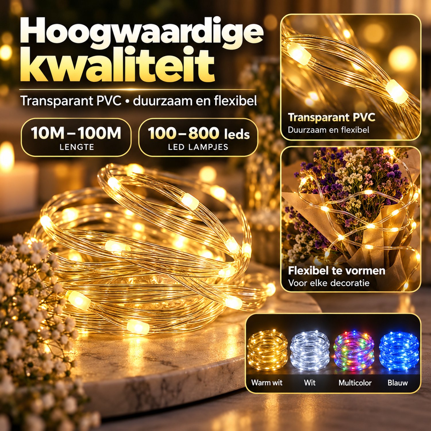 MUPOO Lichtsnoer Buiten 100M 800 LEDs - Lichtslinger Buiten met 8 Lichtstanden & Geheugenfunctie - Kerstverlichting Buiten - Tuinverlichting & Kerstboomverlichting voor Grote Tuin, Gevel en Kerst - Warm Wit - 1 Stuk – foto 7