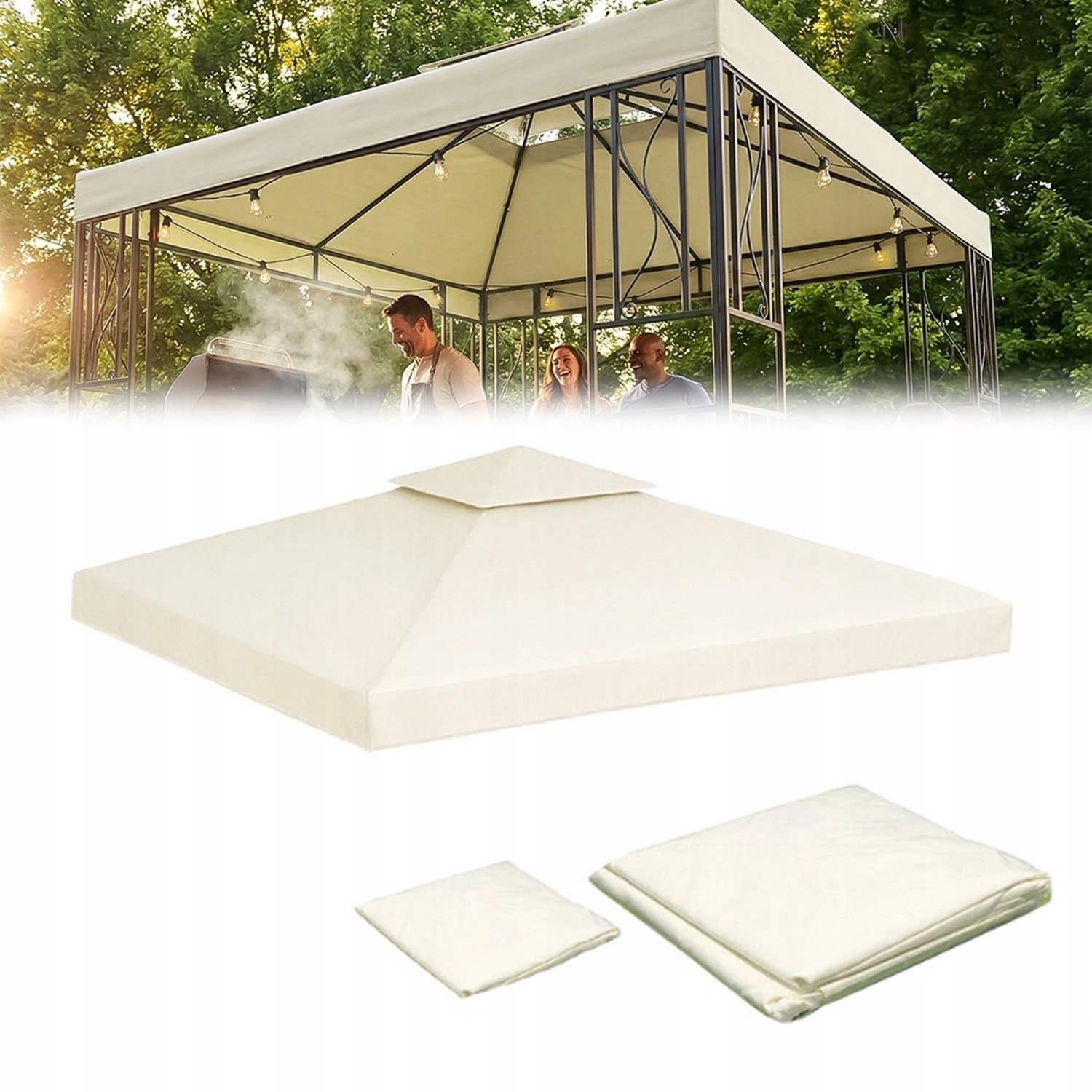 Merkloos Paviljoendak 300x300cm Beige Waterdicht Dubbellaags