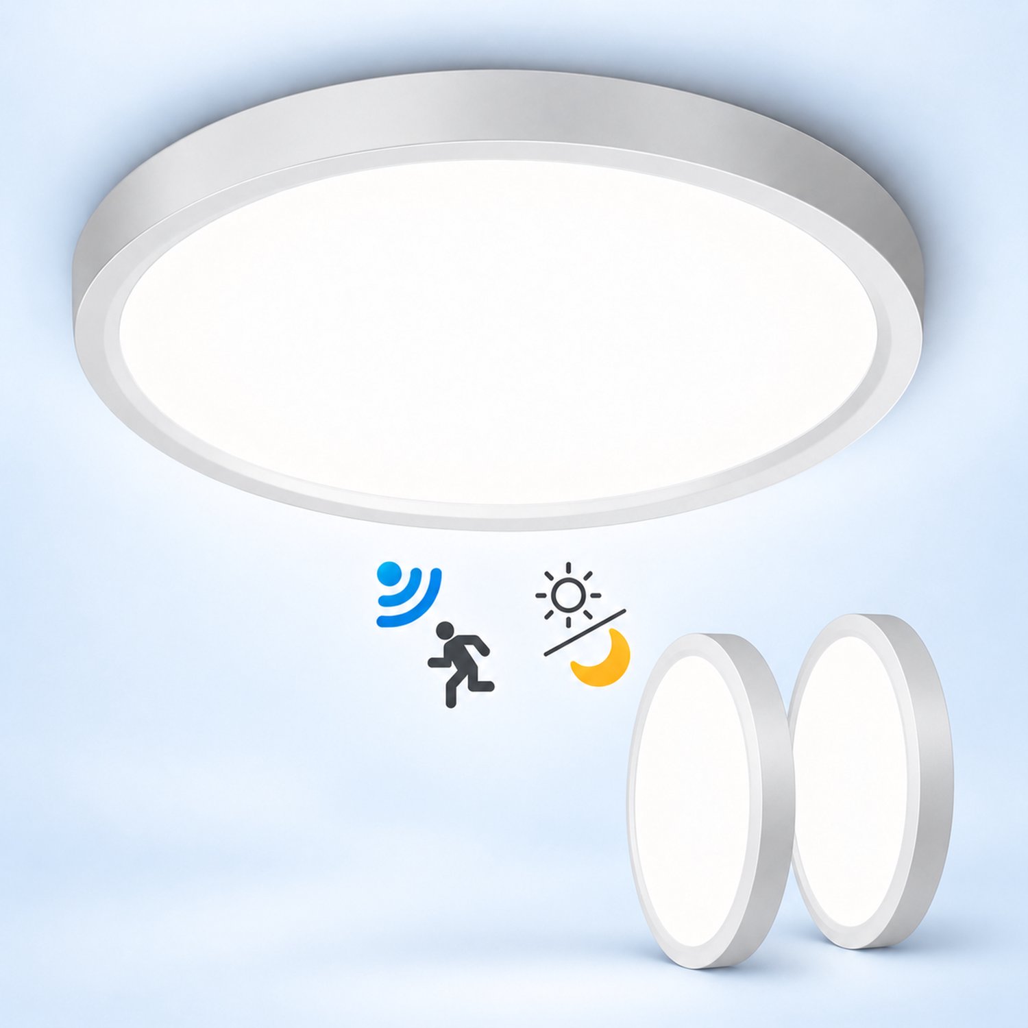 LOVHAUS 2 Stuks LED Plafondlampen 23 cm - 18W 1800 lm - Radar Bewegingssensor - Schemersensor - 4000K