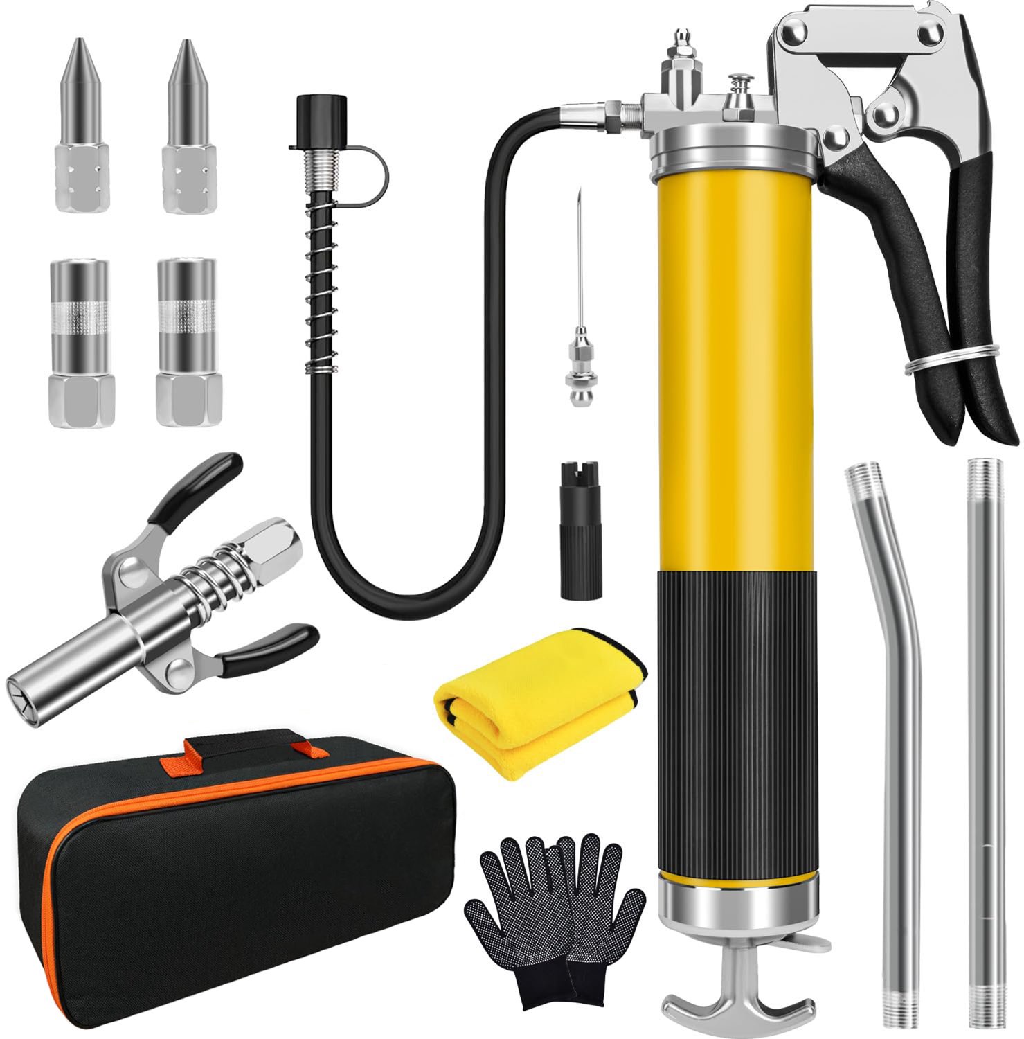 Professionele Vetspuit Set (400 cc) - Heavy Duty Pistoolgreep Vetspuit - Inclusief 30 cm Flexibele Slang, Snelkoppeling & Accessoires - Voor Auto & Marine Onderhoud