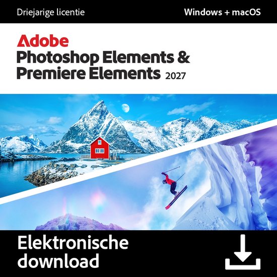 Adobe Photoshop & Premiere Elements 2027 Driejarige Licentie, Windows + macOS. Digitale download.