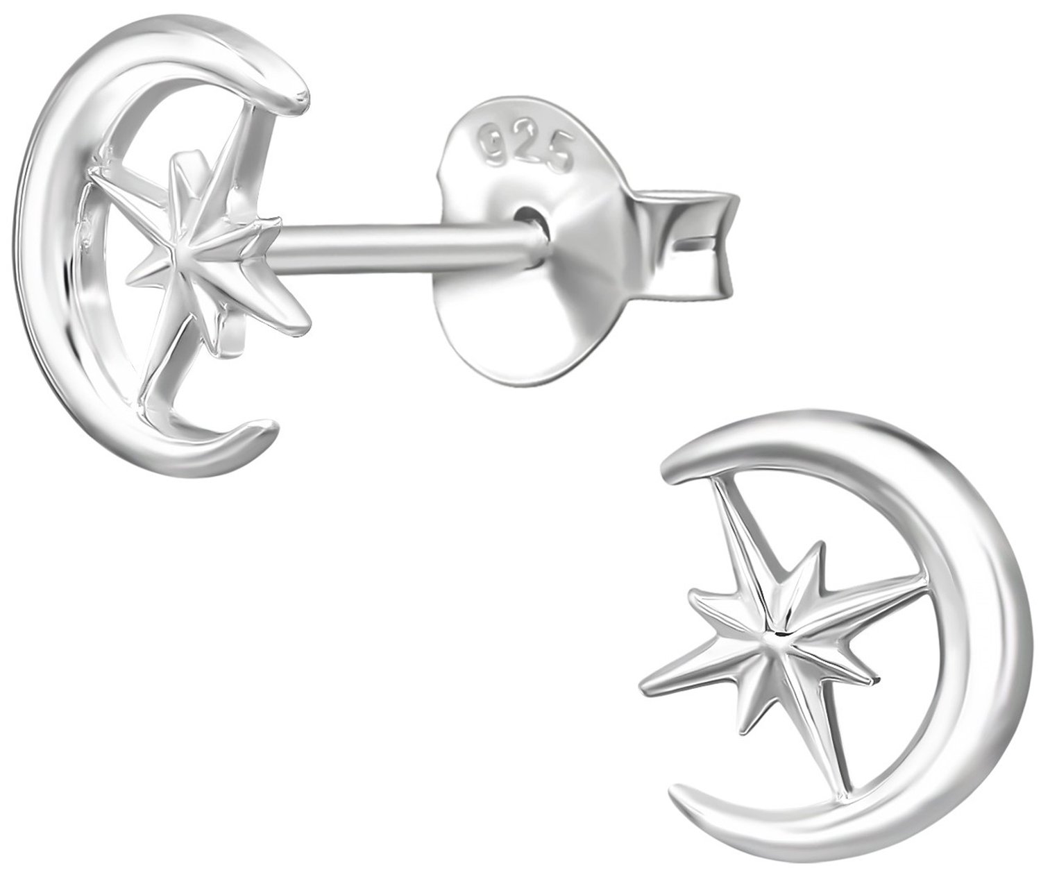Joy|S - Zilveren maan oorbellen - maan met ster - 6.3 x 7.1 mm - sterling zilver 925 - dames oorknopjes