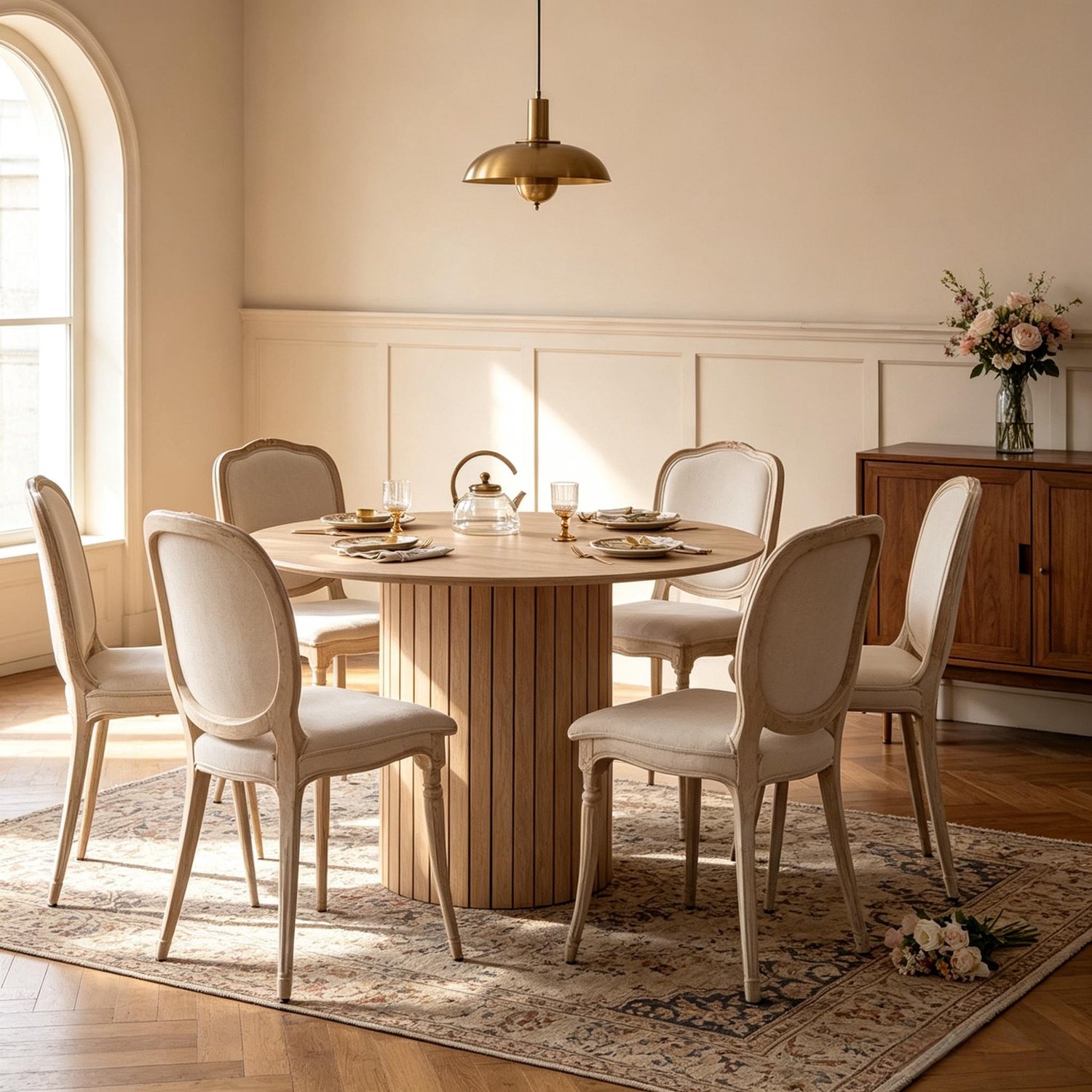 HAUSS SPOLE Eettafel - Ronde Tafel Voor 4 Tot 6 Personen - Moderne Zuilvoet Voor Eetkamer En Keuken - Hout - 120x120x76 Cm - Lichtbruin