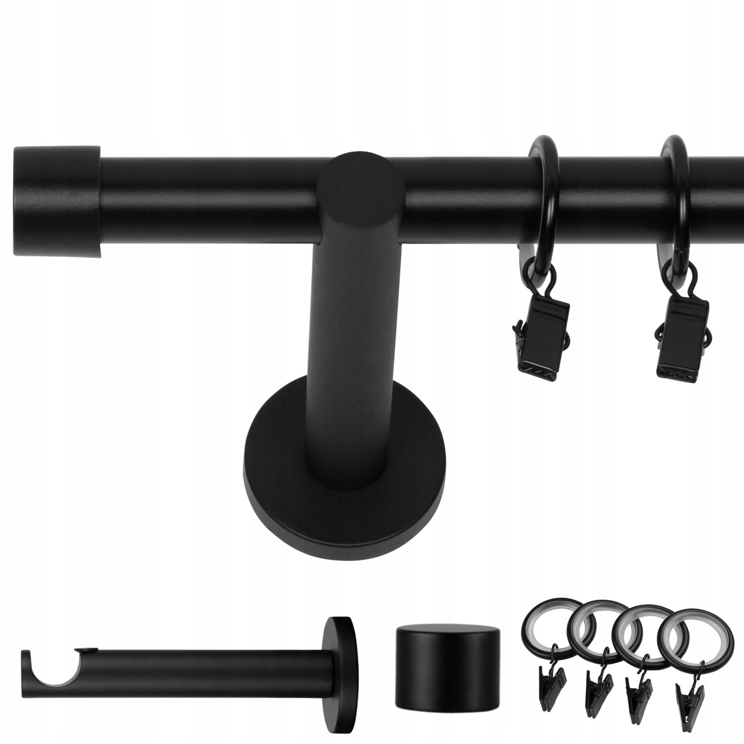 Zwarte Metalen Gordijnroede 120cm 19mm Mat Luna - Stille Ringetjes