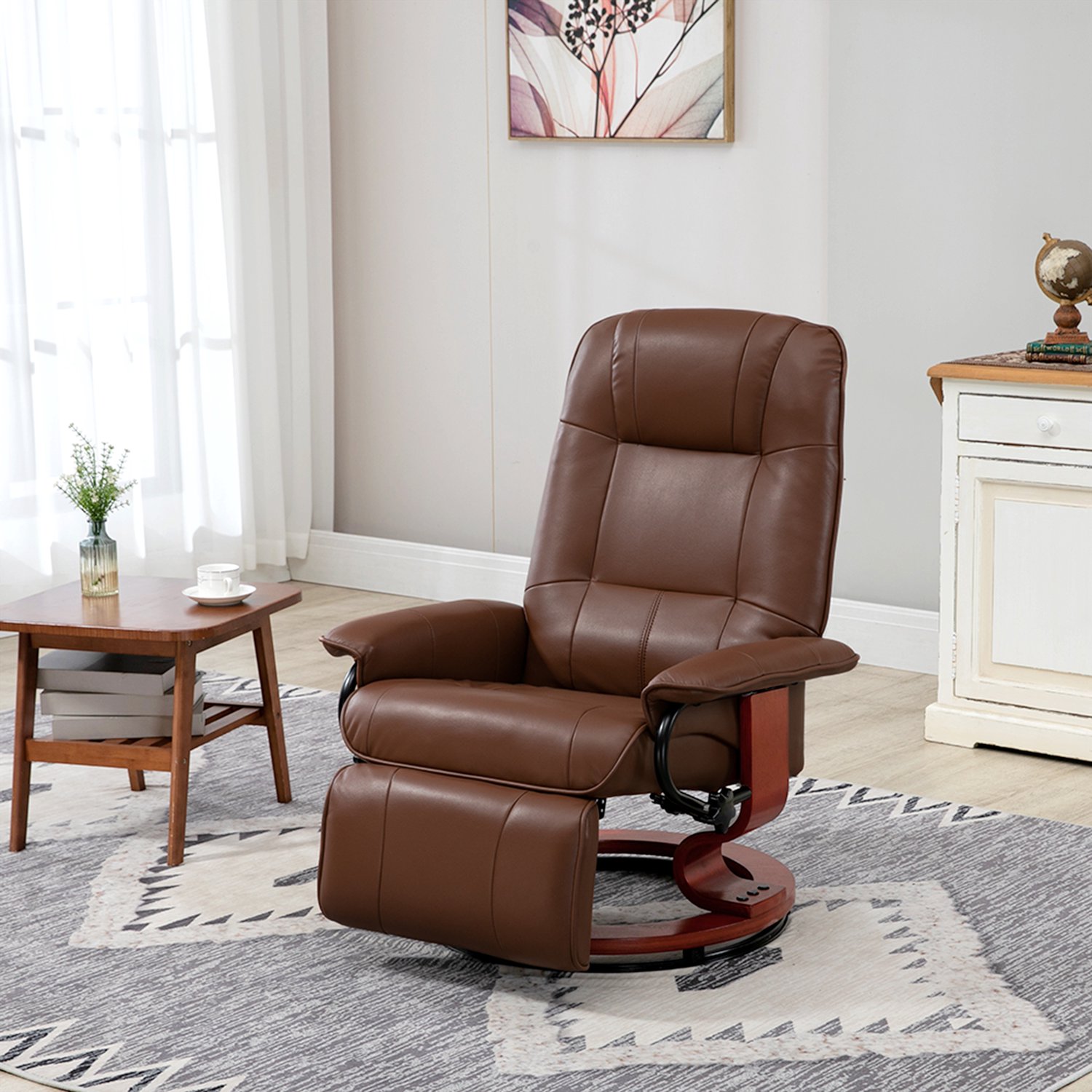 WUVRIE Draaibare relaxfauteuil - Handmatig verstelbaar tot 145° met voetensteun - Bruin