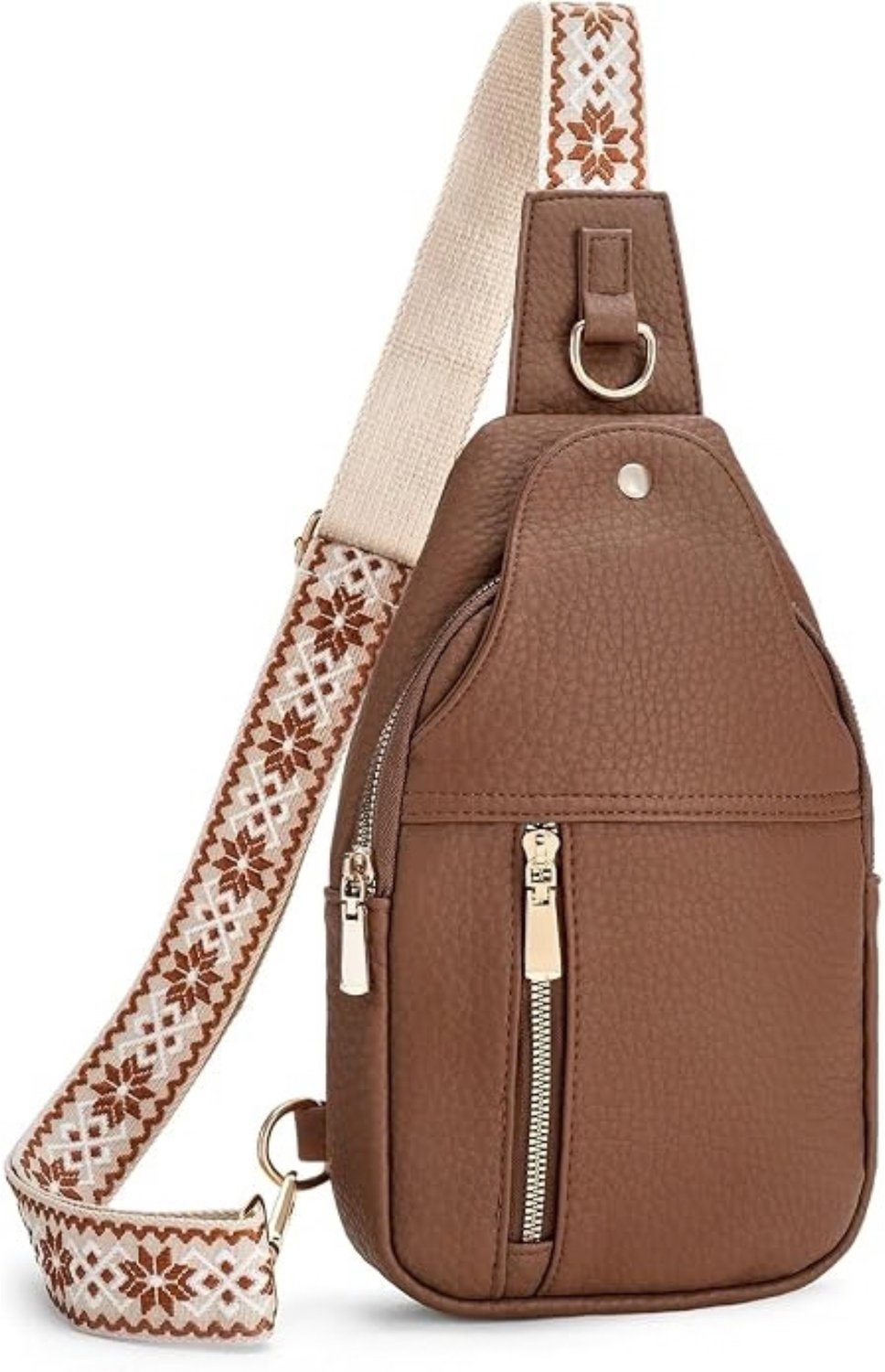 Schoudertas dames - Crossbody voor reizen - Borsttas met verborgen vakken - Hoofdtelefoonopening voor onderweg - Kunstleren krasbestendige buitenzijde - D-ring voor accessoires - Links of rechts draagbaar - Bruin - Verstelbare schouderband
