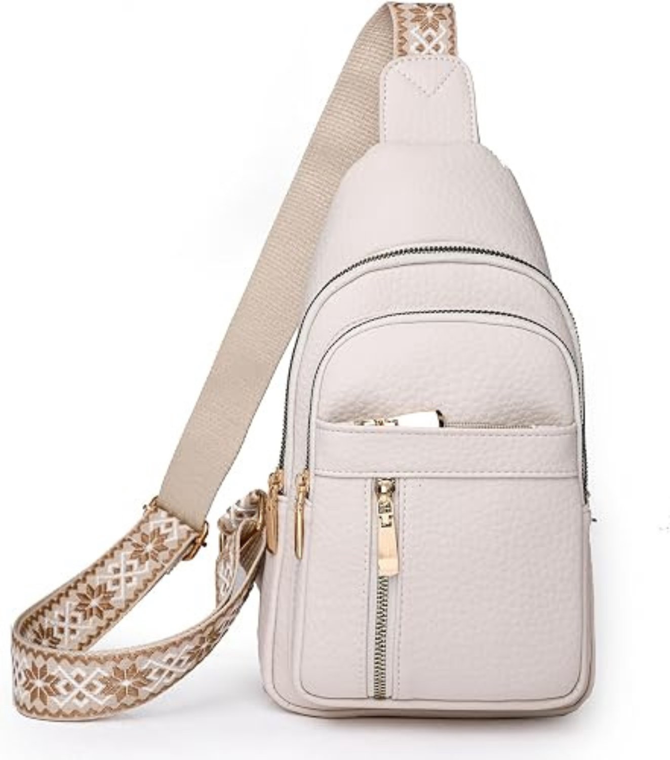 Schoudertas dames - Crossbody voor dagelijks gebruik - Borsttas tijdens uitstapjes - Heuptas met opbergvakken - Kunstleren waterafstotende buitenzijde - Twee hoofdcompartimenten - Ademende achterkant - Beige/creme - Verstelbare draagriem
