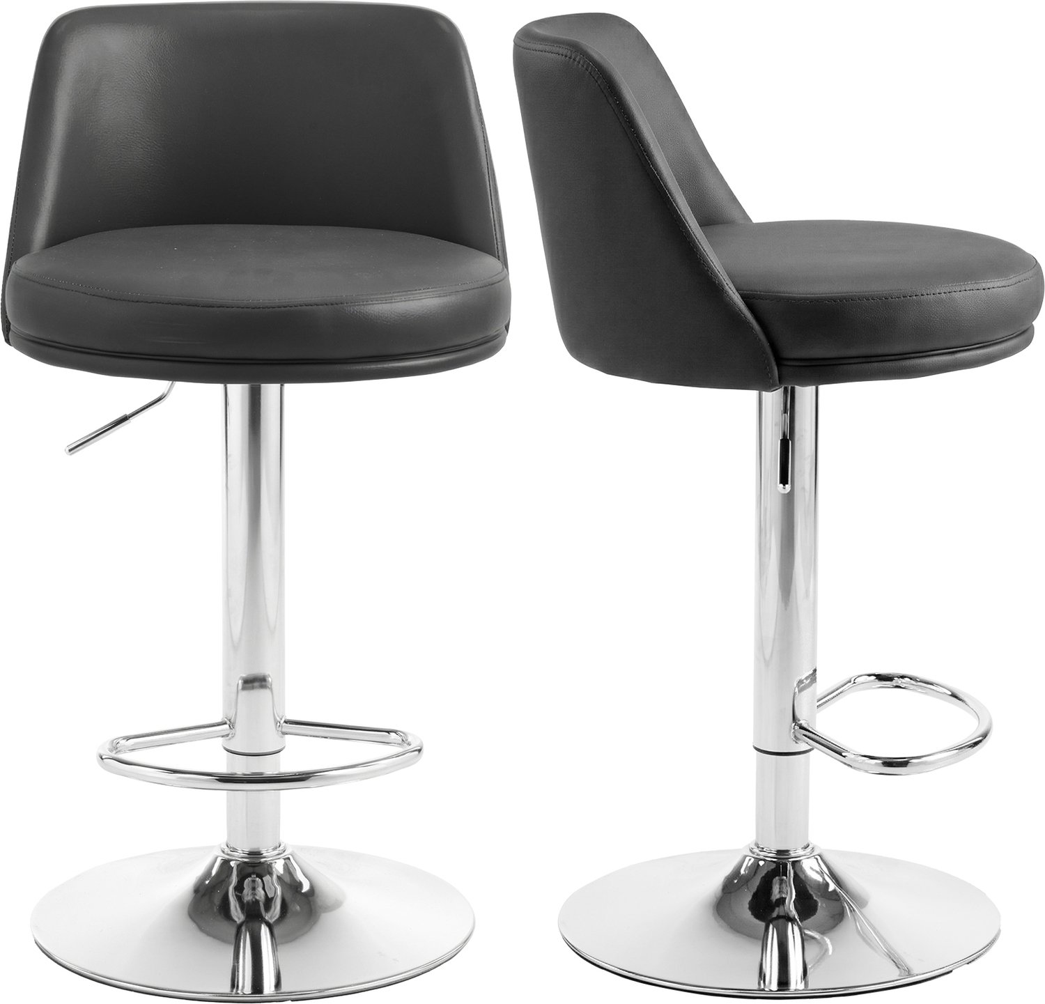 Barkruk - Barstoel - set van 2 Barkrukken - Kruk - Barstoelen met rugleuning – Keukenstoel - Verstelbaar – met Voetsteun - Zwart