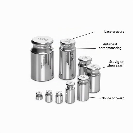Kalibratiegewichten 210 g, 9 STKS Hoge Precisie Schaal Kalibratie Kit 1g 2g 5g 10g 20g 50g 100g RVS Pincet Gram, Mg Lab Schaal — afbeelding 5