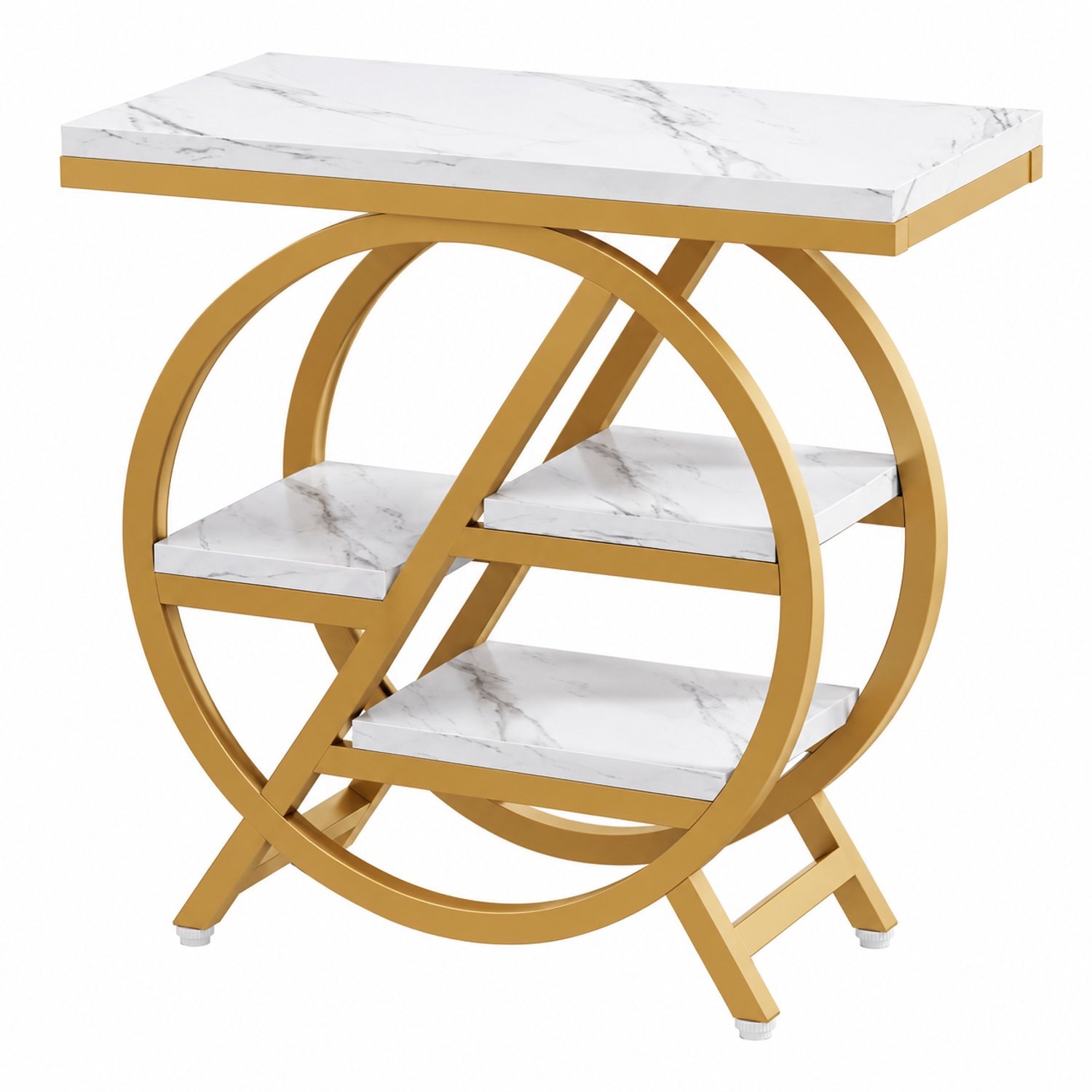 MokoHub Bijzettafel 3-Laags - Smalle Bankbijzettafel met Opbergruimte - Geometrisch Metalen Frame - 65x30x66.5 cm - Wit