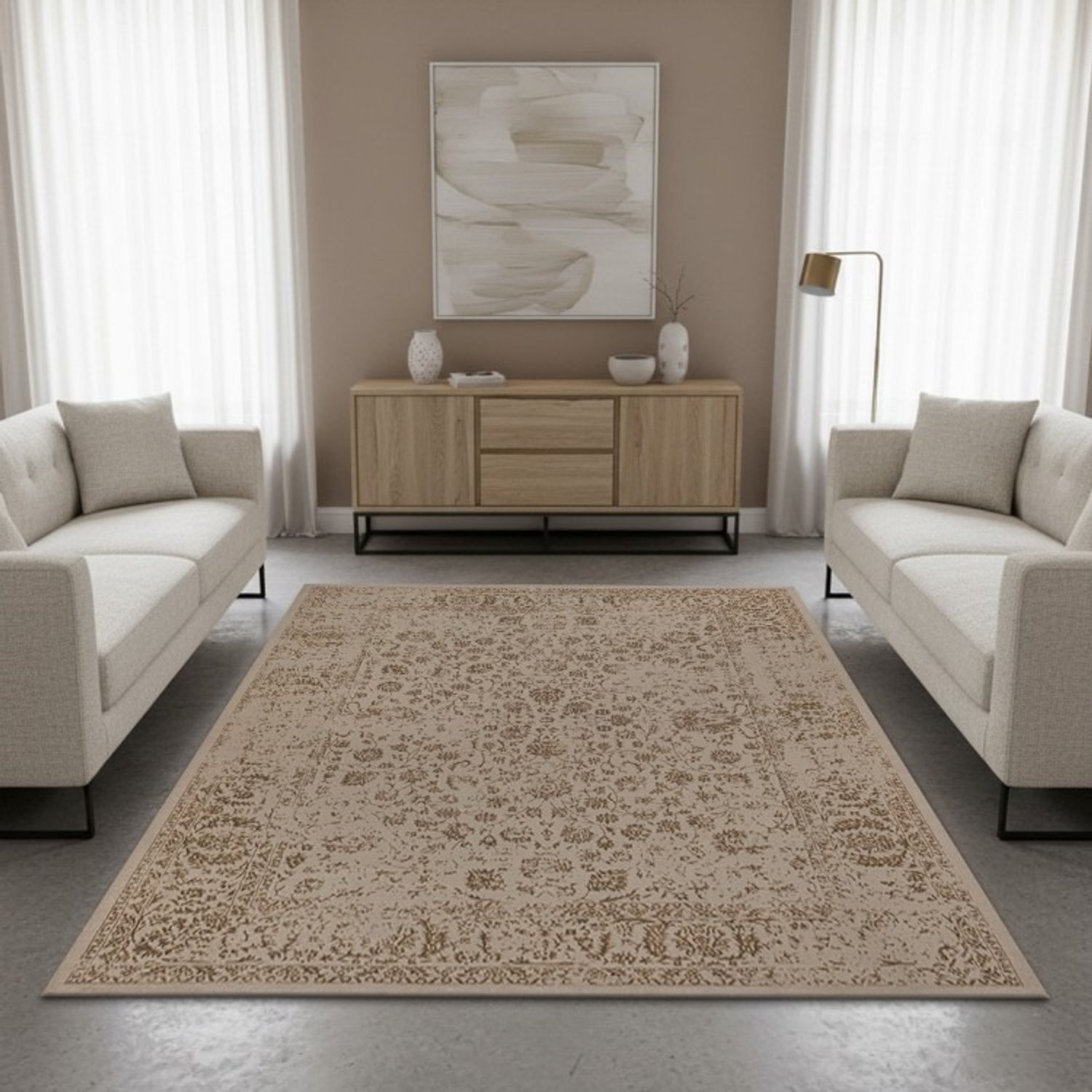 TapisTrend Designer tapijt Beige 140x200 cm Vintage oosters met verweerde bloemenpatronen en decoratieve rand voor woonkamer en slaapkamer