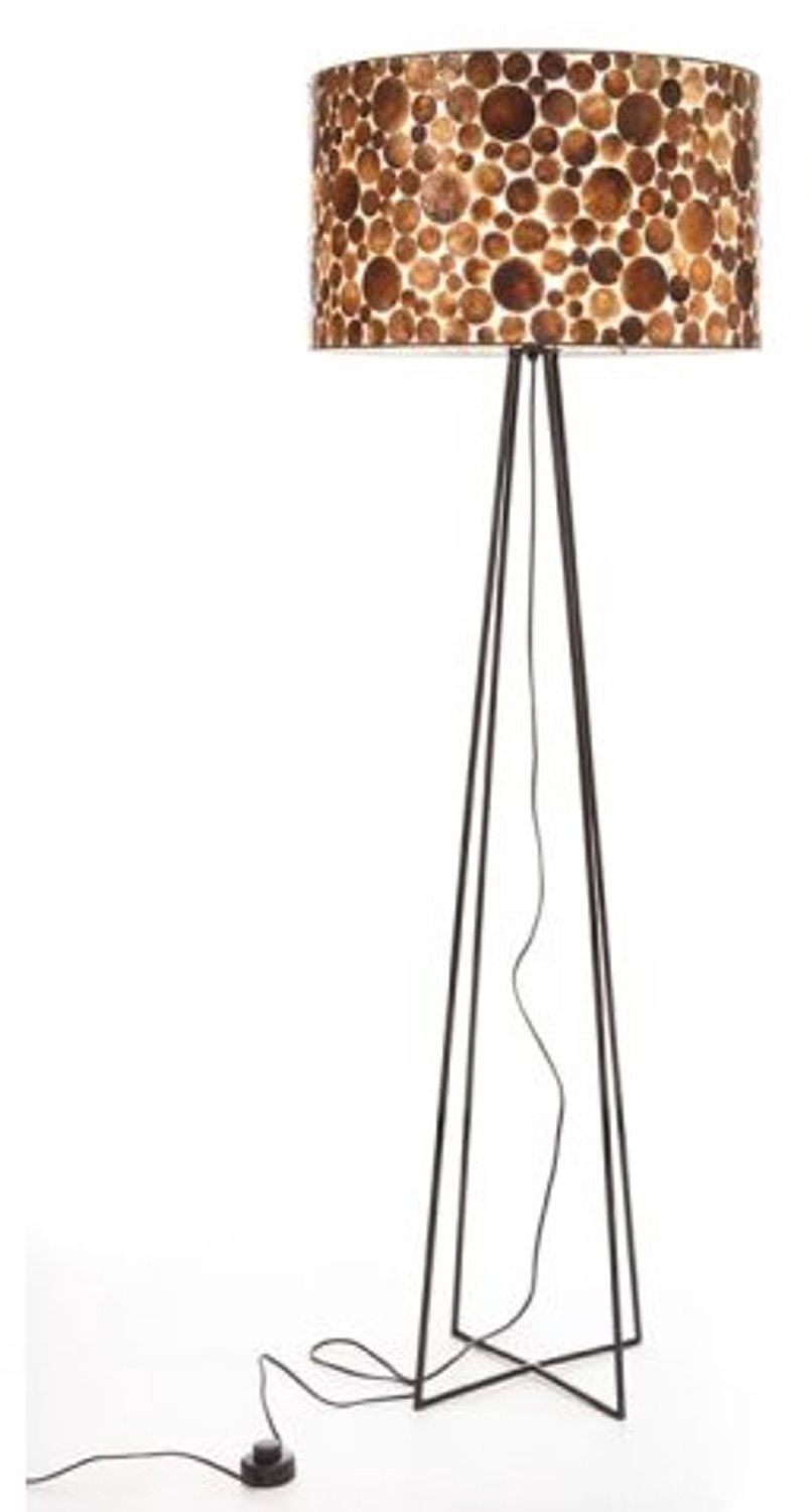 Staande lamp Schemerlamp Vloerlampen Design woonkamer capri met kap  coins gold capiz parelmoer schelp en metalen voet 172 cm