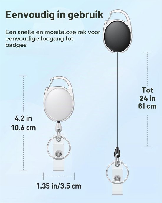 Set van 2 Uittrekbare Badge Reel voor Badgehouder, Stevige Sleutelhanger met RVS Veer en Nylon Koord, Ideaal voor Werk en Evenementen — afbeelding 5