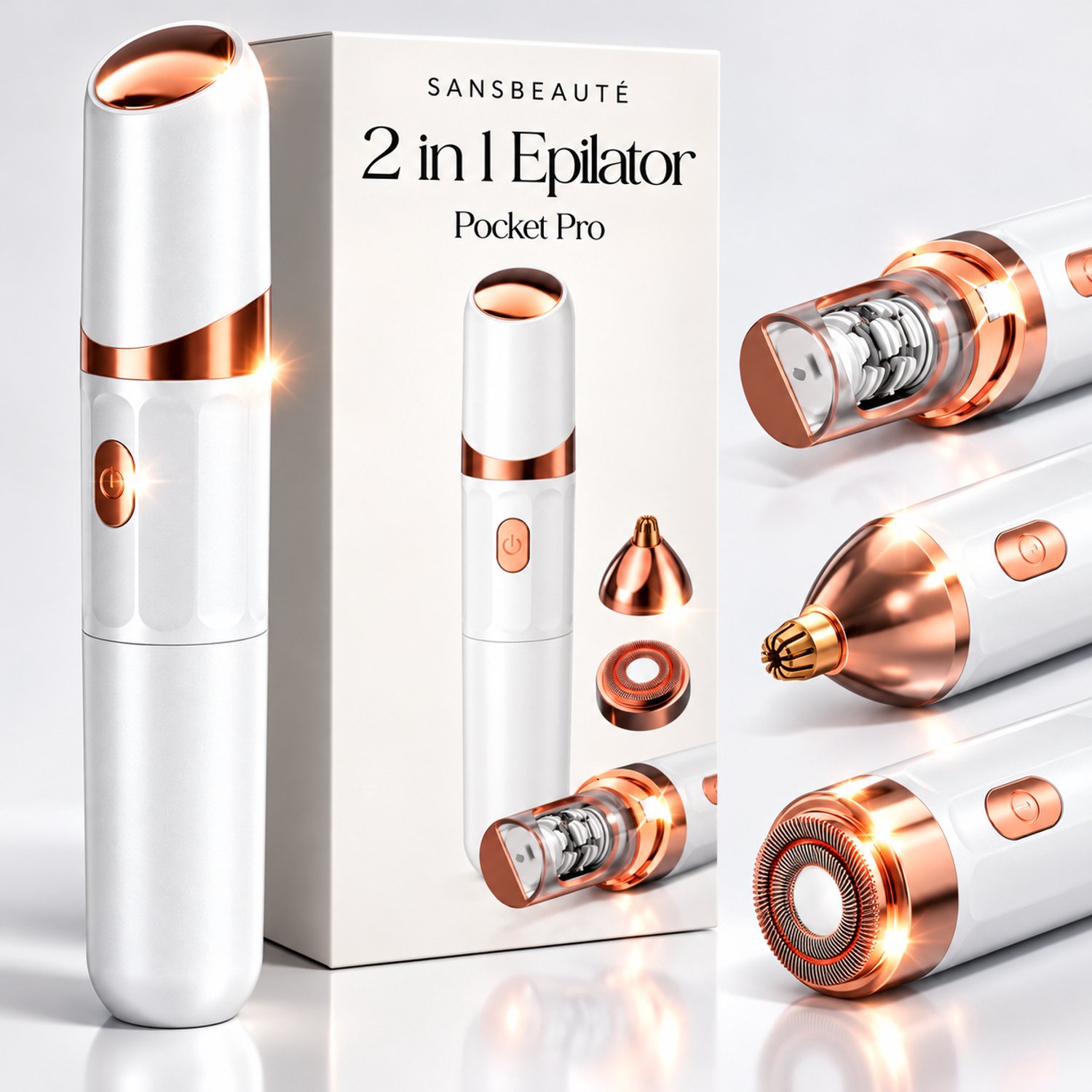 Sansbeauté 2 in 1 Epilator voor Vrouwen PocketPRO Essential met Travel Bag - Epileerapparaat Dames - Epilator - Gezichtsepilator Vrouw - Gezichtsontharing Dames - Epilator Gezicht - Epilator Dames - Gezichtsepilator dames - Oplaadbaar - Wit