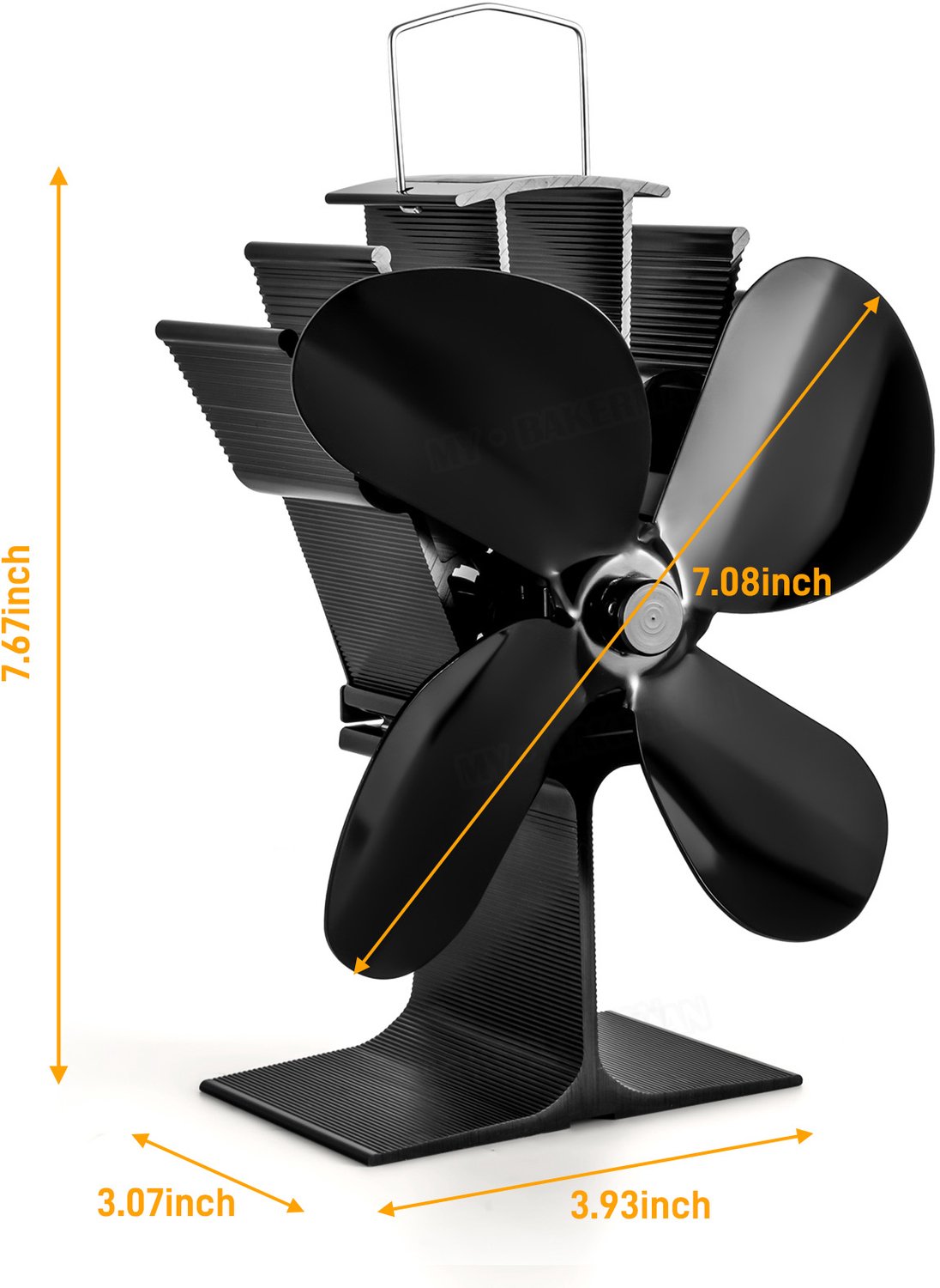 Kachelventilator - Haardventilator - Houtkachelventilator - Zwart - Metaal - 4 Bladen - 14 Ventilatorribben - Warmteaangedreven - Veren Ventilatorkap - Voor Houtkachel en Haard