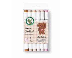 Ohuhu x club kokoro Honolulu B 12 kleuren Alcohol Art Markers Brush & Fine - Character Blending