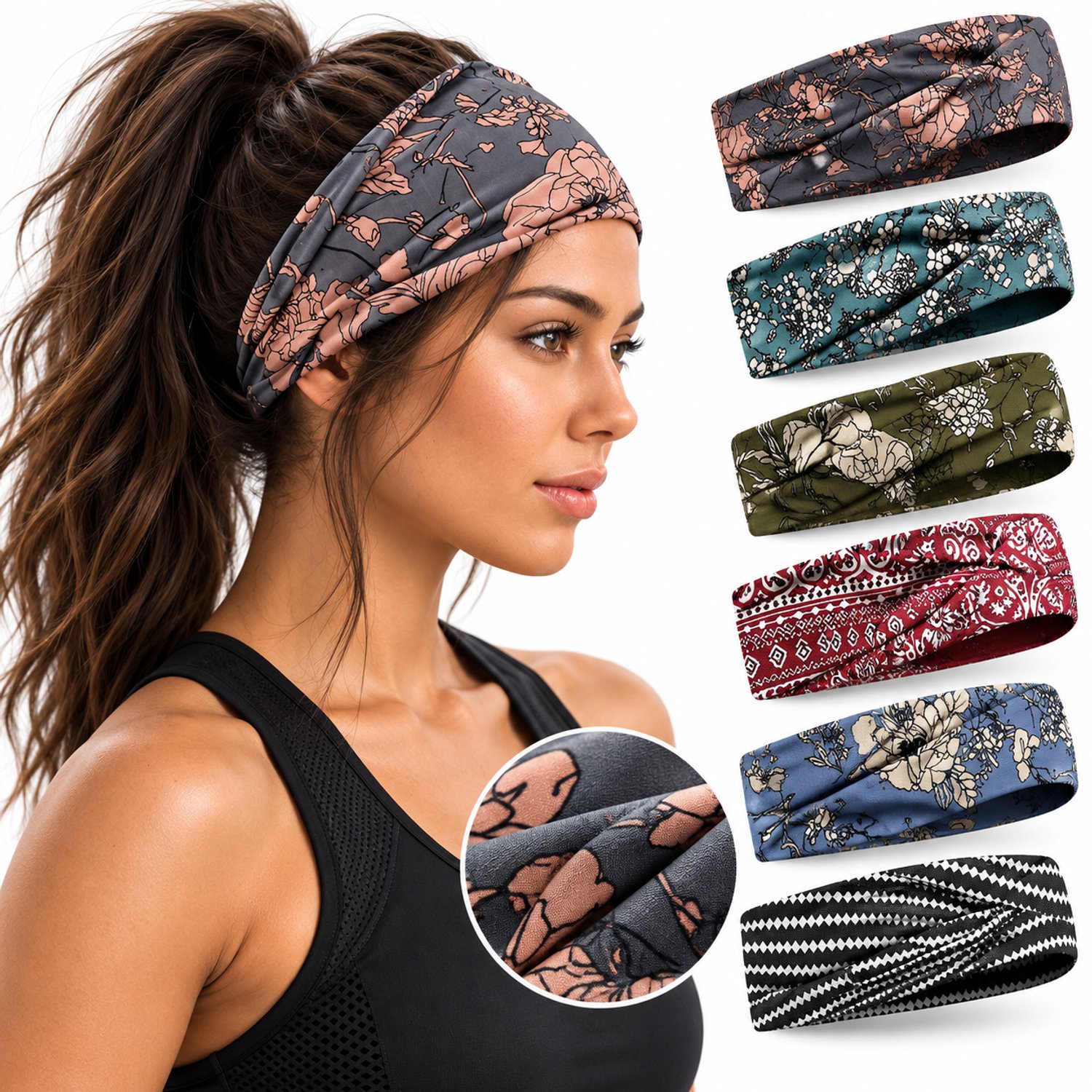 BOTC Haarband - 6 stuks dames haarbanden - Boho hoofdbanden - 23*10CM - Retro Brede Haarbanden - voor Yoga & Workout - Elastische