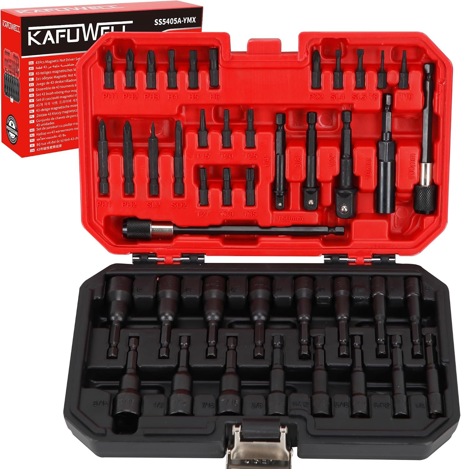 Magnetische moer driver set 43 stuks - SAE & metrische - inclusief schroevendraaierbits - ideaal voor DIY projecten - m-winkel
